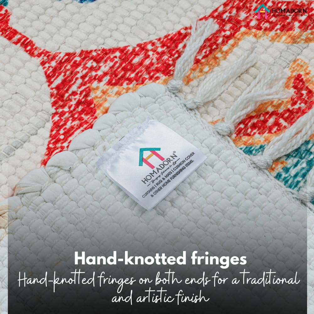 Homa Dorn Handmade Printed Dhurrie Carpet Rug Runner Floor Mat For Living Room, Bedroom (Hd_Desgin2_4 X 6 Feet, Multicolour)