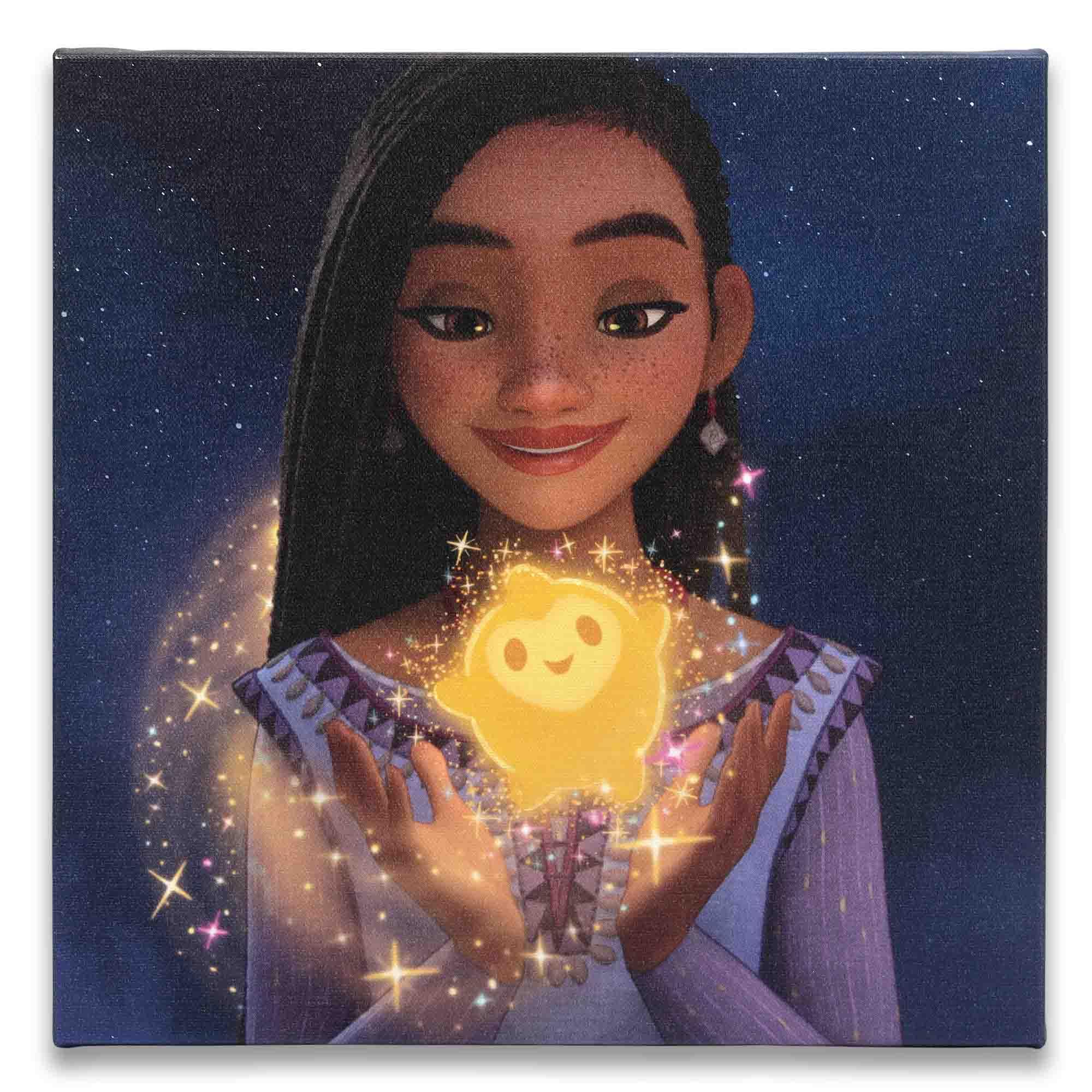 Open Road Brands Disney Wish Asha and Star Dreamy Gallery Wrapped Canvas Wall Decor - Beautiful Wish Wall Art for Kids Bedroom 