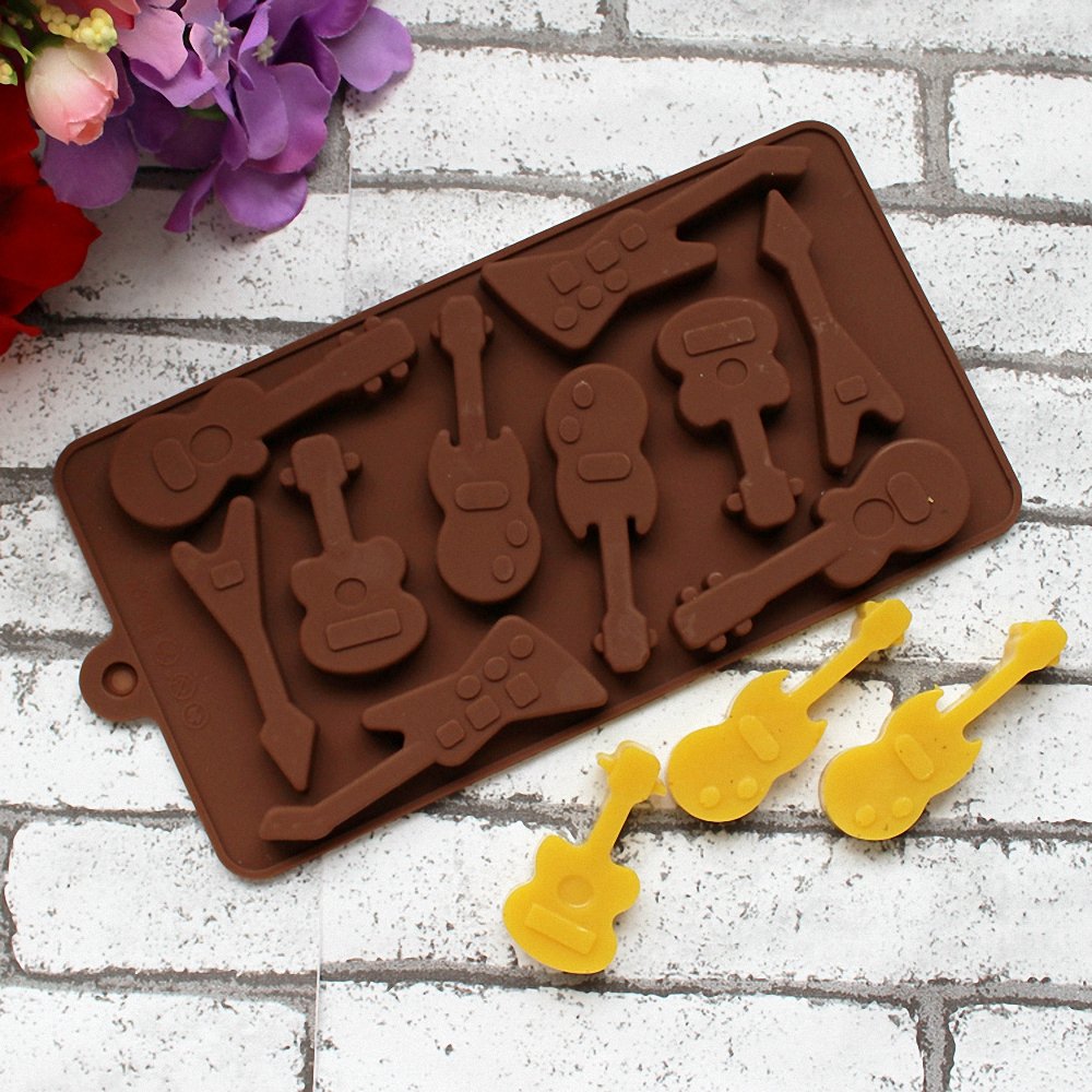 2-Pack Guitar And Musical Note Molds Set - Mold Music Instruments Silicone Mold For Chocolate, Jello Shot, Ice Cubes, Cake Decor