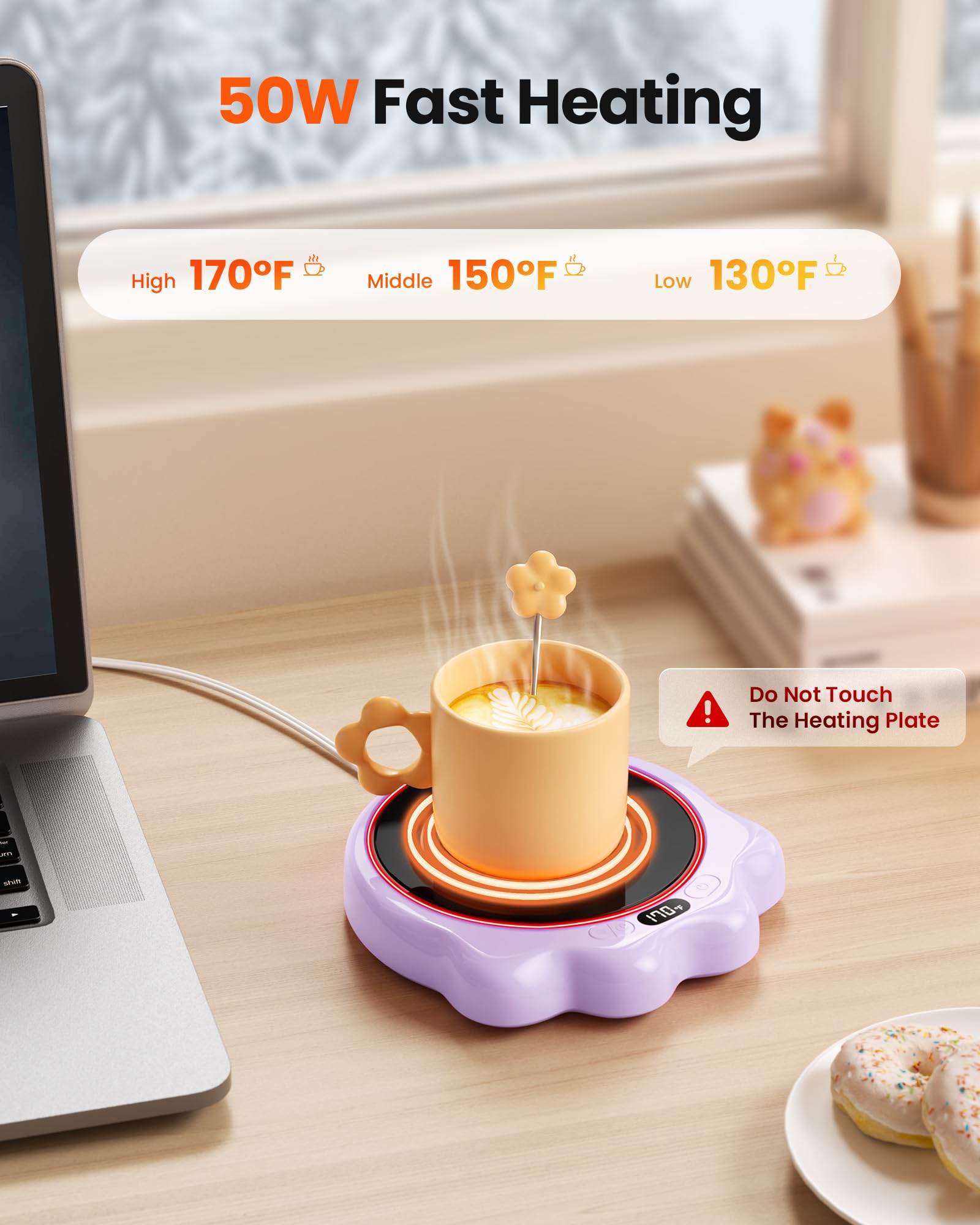 Gaiatop Mug Warmer, 50W Cute Cat Paw Cup Warmers, 3 Temp Settings, 2-10H Auto Shut Off, Coffee Accessories Keep Beverage Hot For