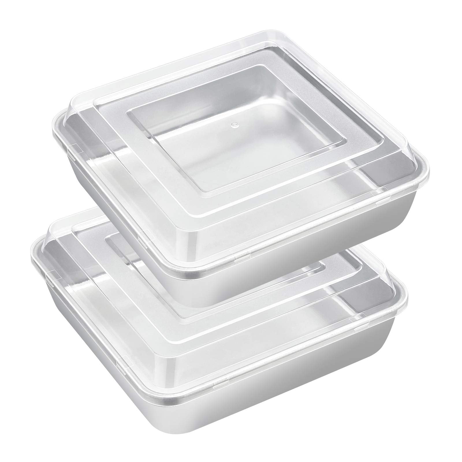 E-Far 8 X 8-Inch Baking Pan With Lid, Square Cake Brownie Baking Pans Stainless Steel Bakeware Set Of 2, Non-Toxic & Healthy, Ea