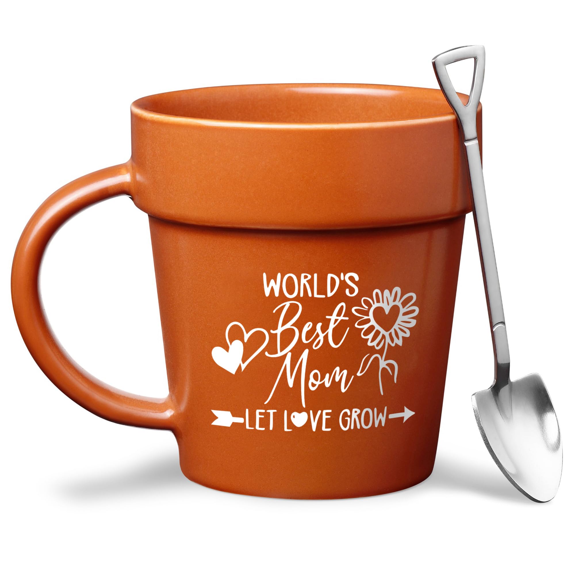 Plant Pot Mug - Plants Lover Mug with Metallic Shovel Ornament - Fancy Plant Lover Gifts for Women, Men - Birthday Gift for Wome