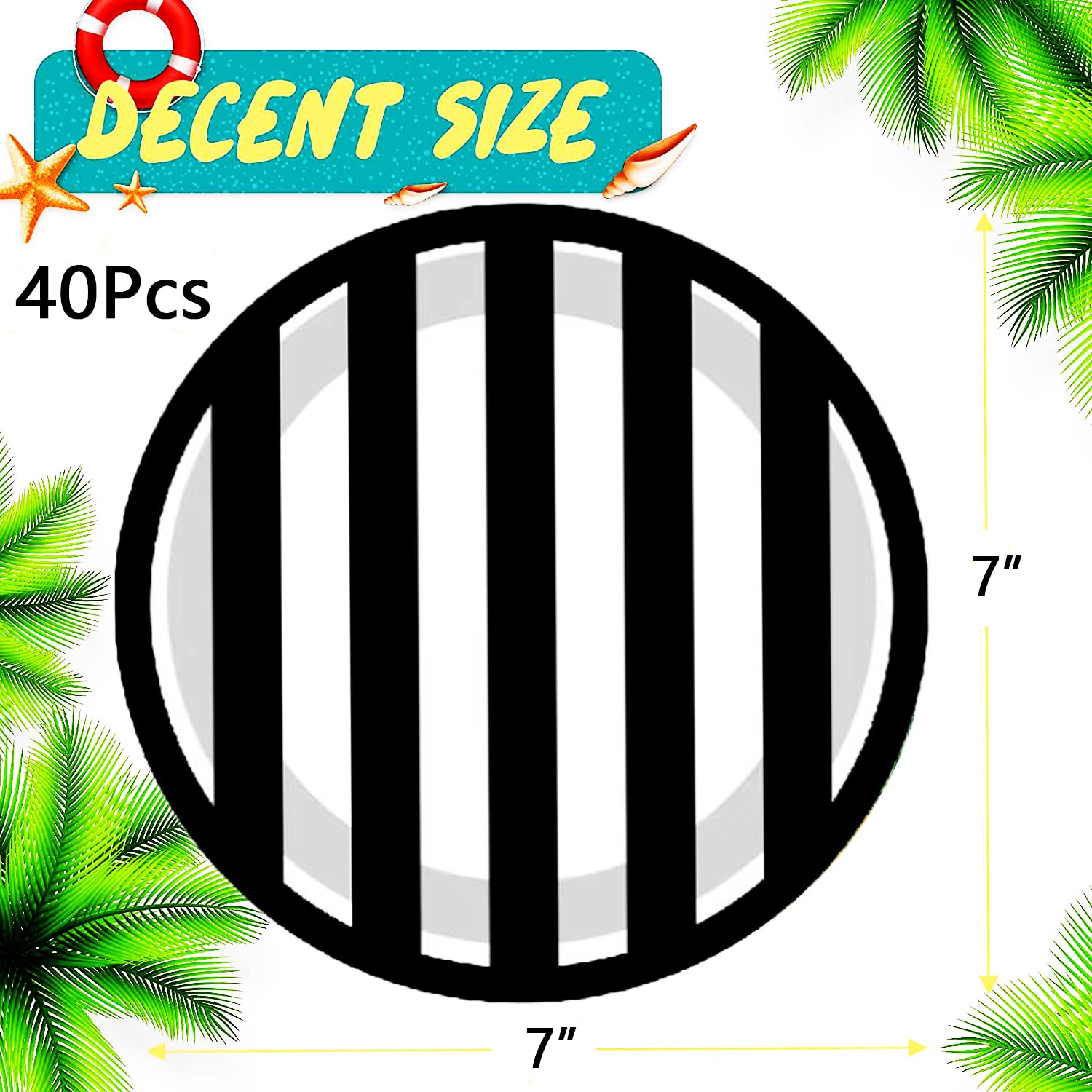 Hspaidyp 40 Pcs Black And White Party Supplies Black And White Striped Plates 7'' Black Striped Dessert Paper Plates Black And W