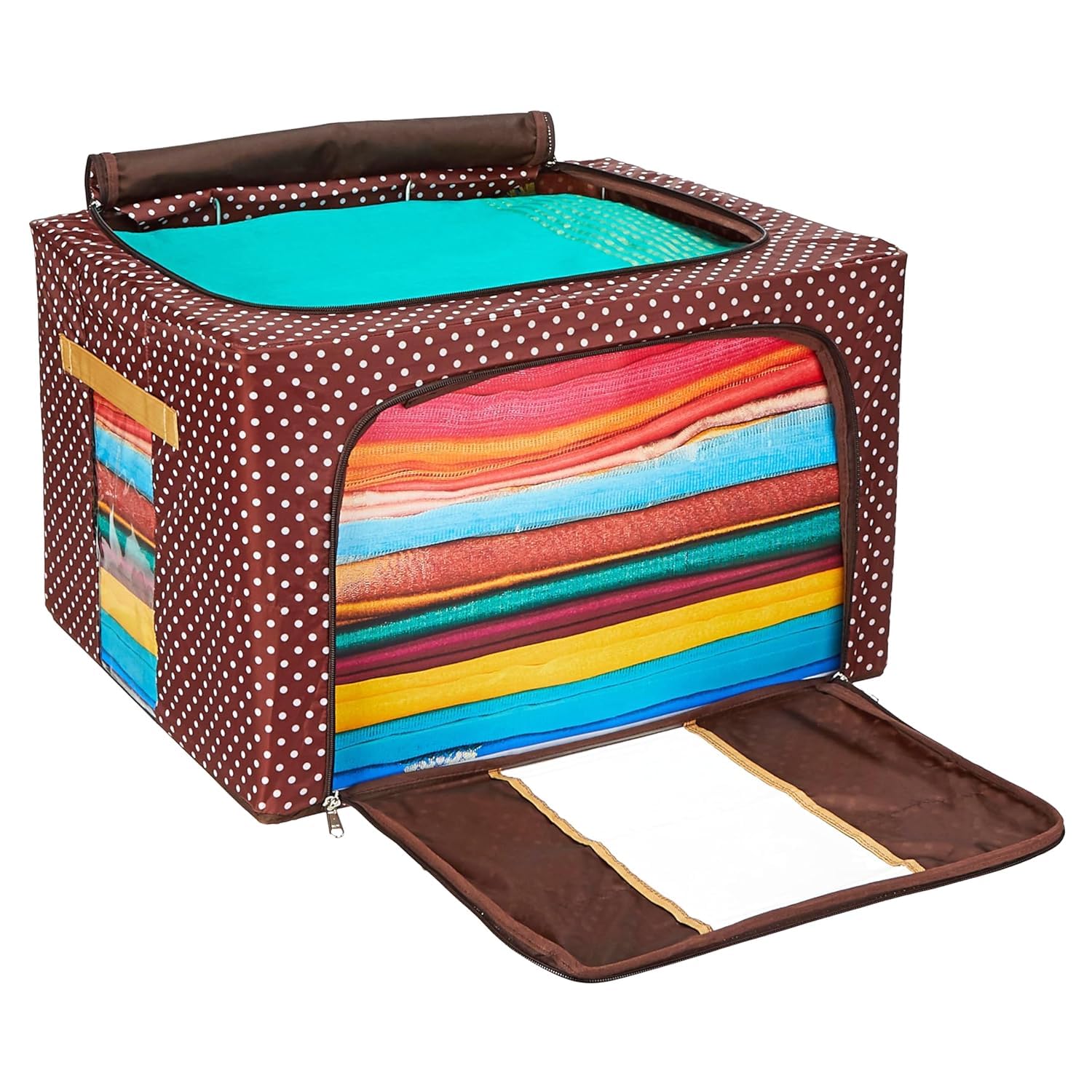 Amazon Brand  Solimo Steel Frame Storage Box | Clothes And Blankets Organizer | Dot Print Design Living Box | Wardrobe Organize