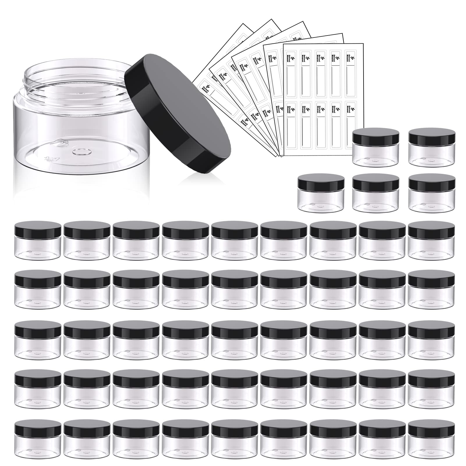 50 Pack 1 Oz Plastic Jars Round Clear Cosmetic Container Jars With Lids, Eternal Moment Plastic Slime Jars For Lotion, Cream, Oi