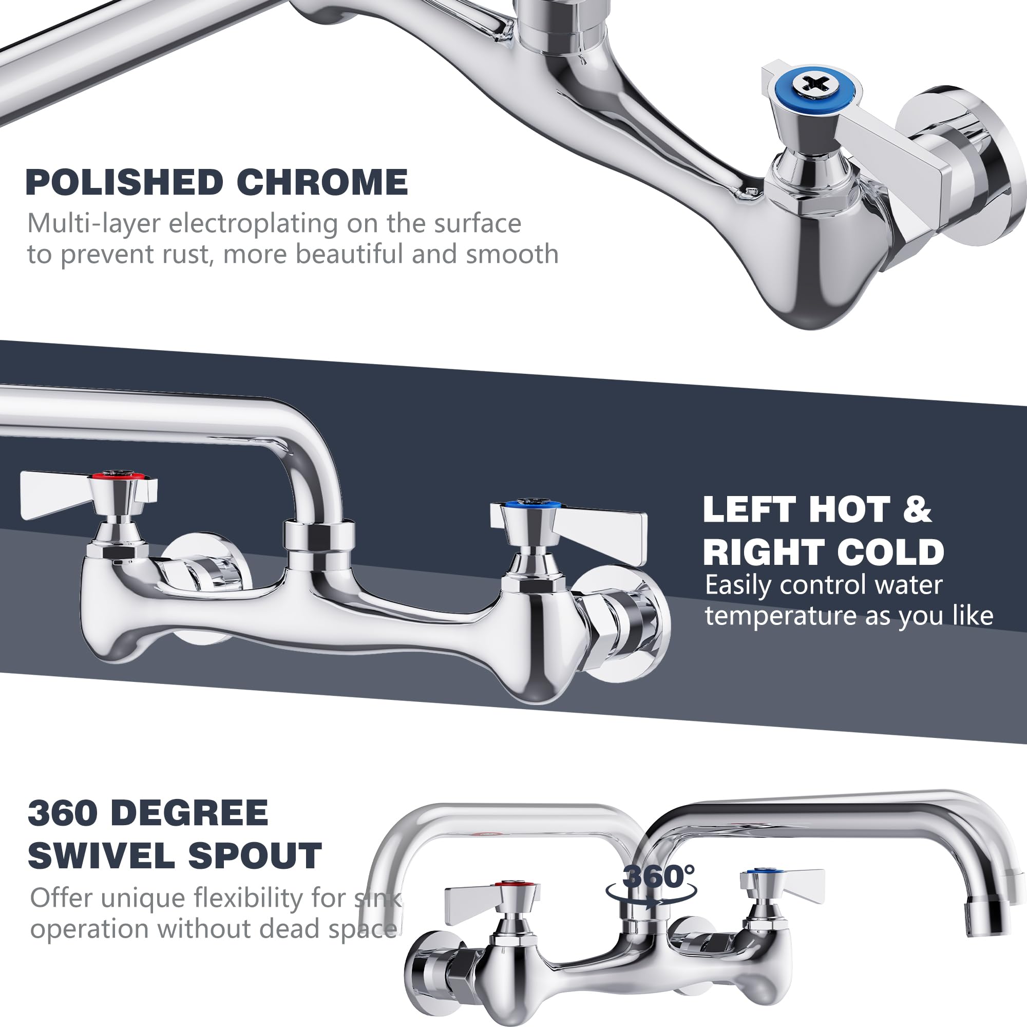 Gimili Wall Mount Commercial Sink Faucet With 10    Swivel Spout Polish Chrome Brass Utility Sink Faucet For Kitchen Laundry Res