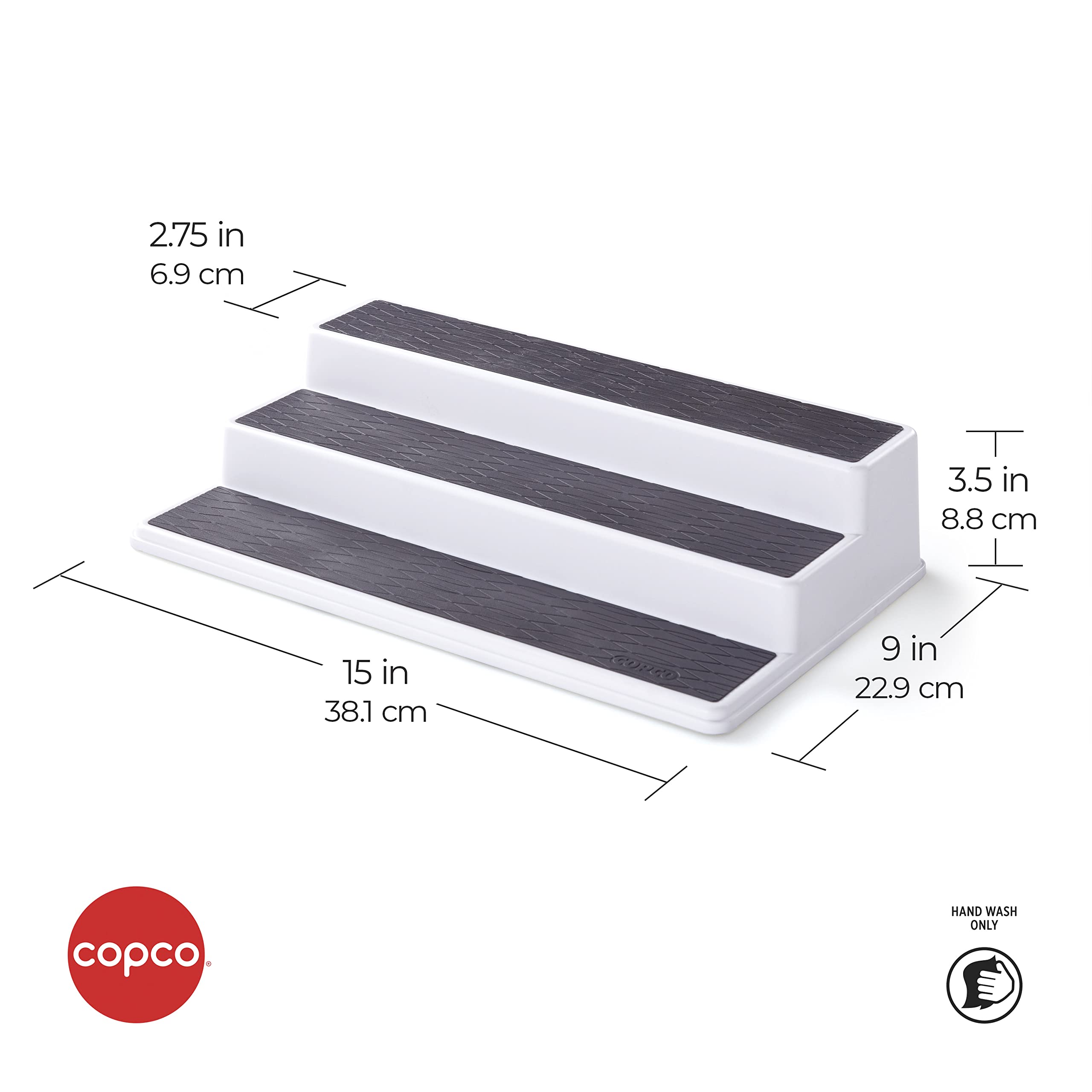 Copco 2555-0188 Non-Skid 3-Tier Spice Pantry Kitchen Cabinet Organizer  15-Inch  White/Gray