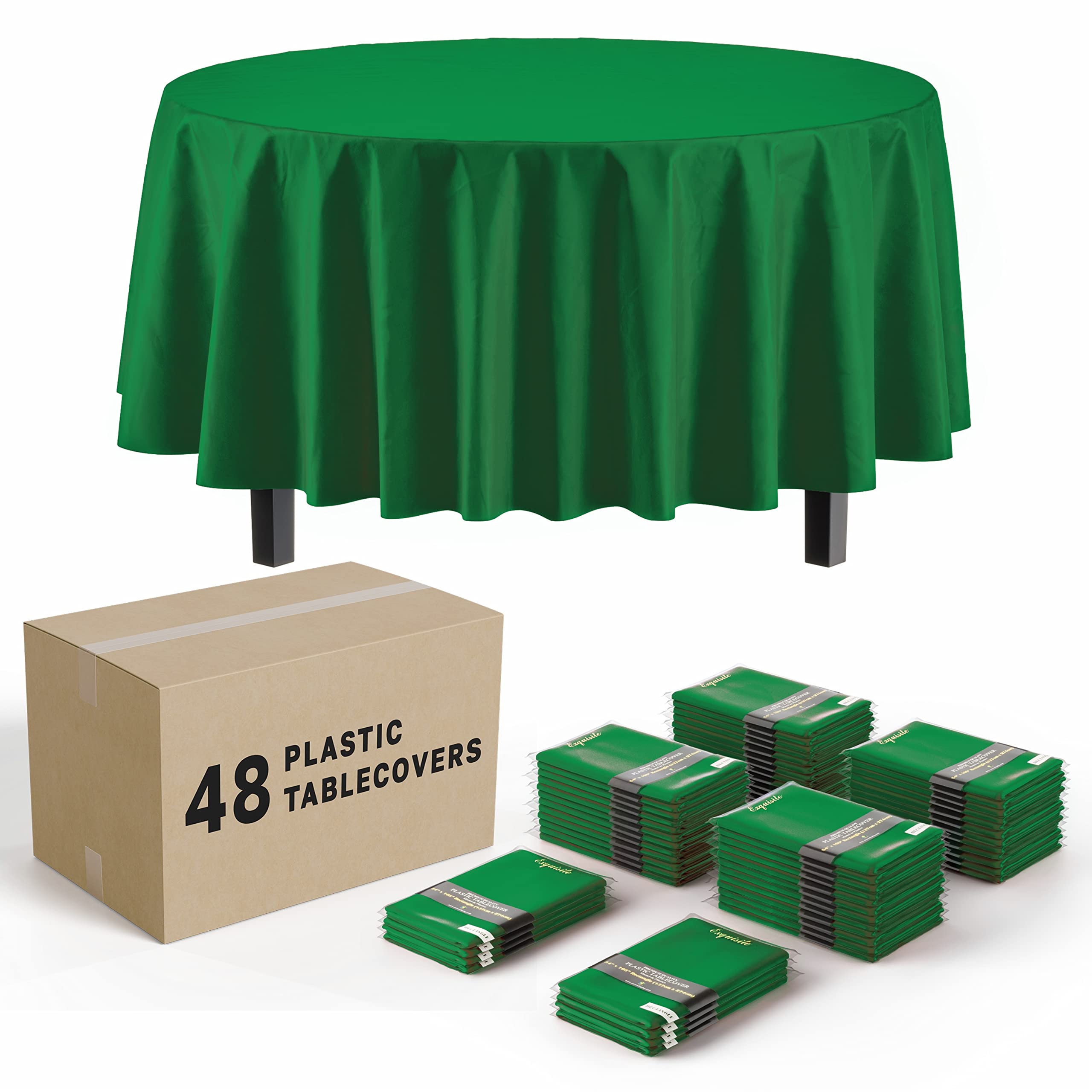 Exquisite Emerald Green Round Tablecloths In Bulk 48 Pack Plastic Disposable Table Cloth 84 Inch Tablecloth Plastic Table Cloths