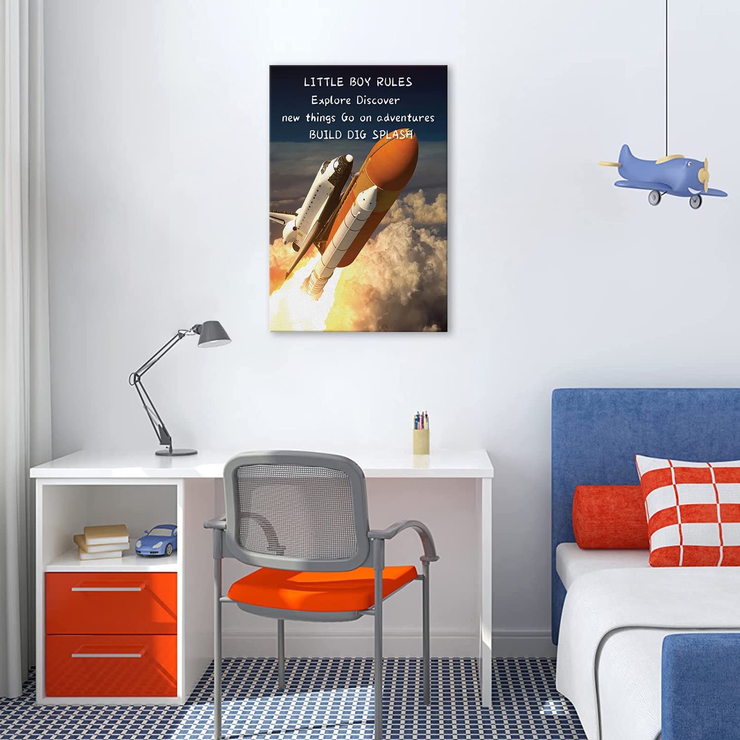 Little Boy Rules Canvas Painting Modern Abstract Wall Art Rocket Inspirational Quote Posters And Prints Wall Decor Framed Wall A
