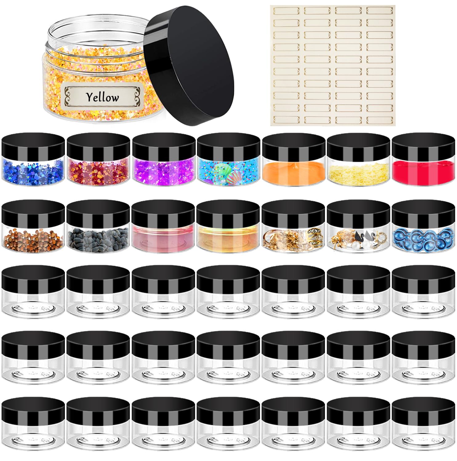 Hajoyful 2Oz Plastic Jars With Lids 36Pcs Small Cosmetic Slime Containers Clear Travel Round Jars Empty Sample Containers Leak P