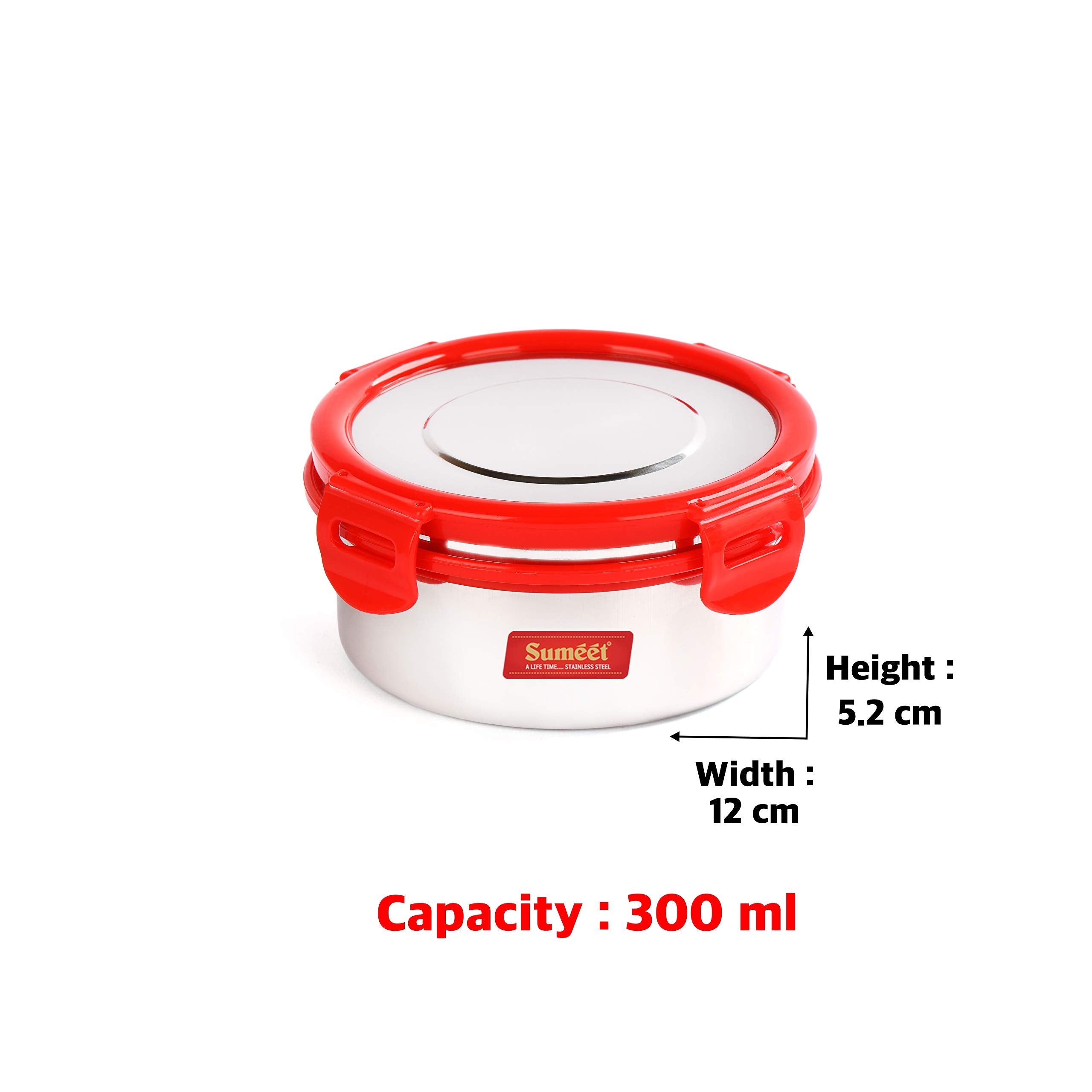 Sumeet Airtight & Leak Proof Steelexo S.S. Container/Lunch Box With Stainless Steel Lid Set Of 2Pcs (300Ml Each)