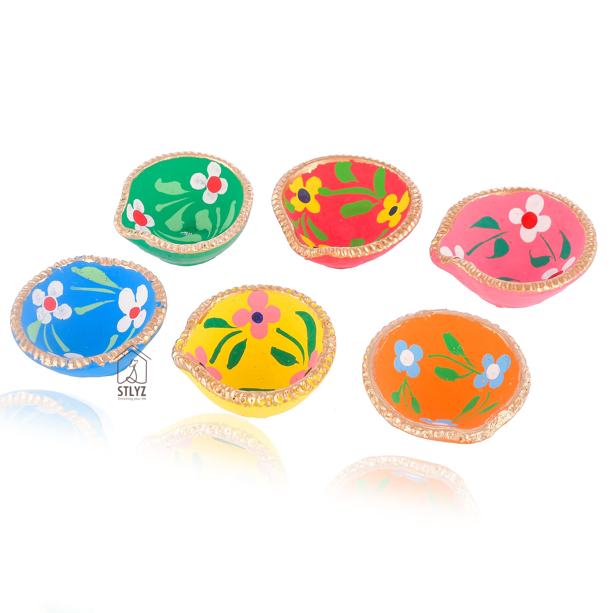 Stlyz Colourful Handmade Diyas For Diwali Hand Painted Decorative Clay Mitti Diya Deepak Lanterns For Diwali Decoration (Pack Of