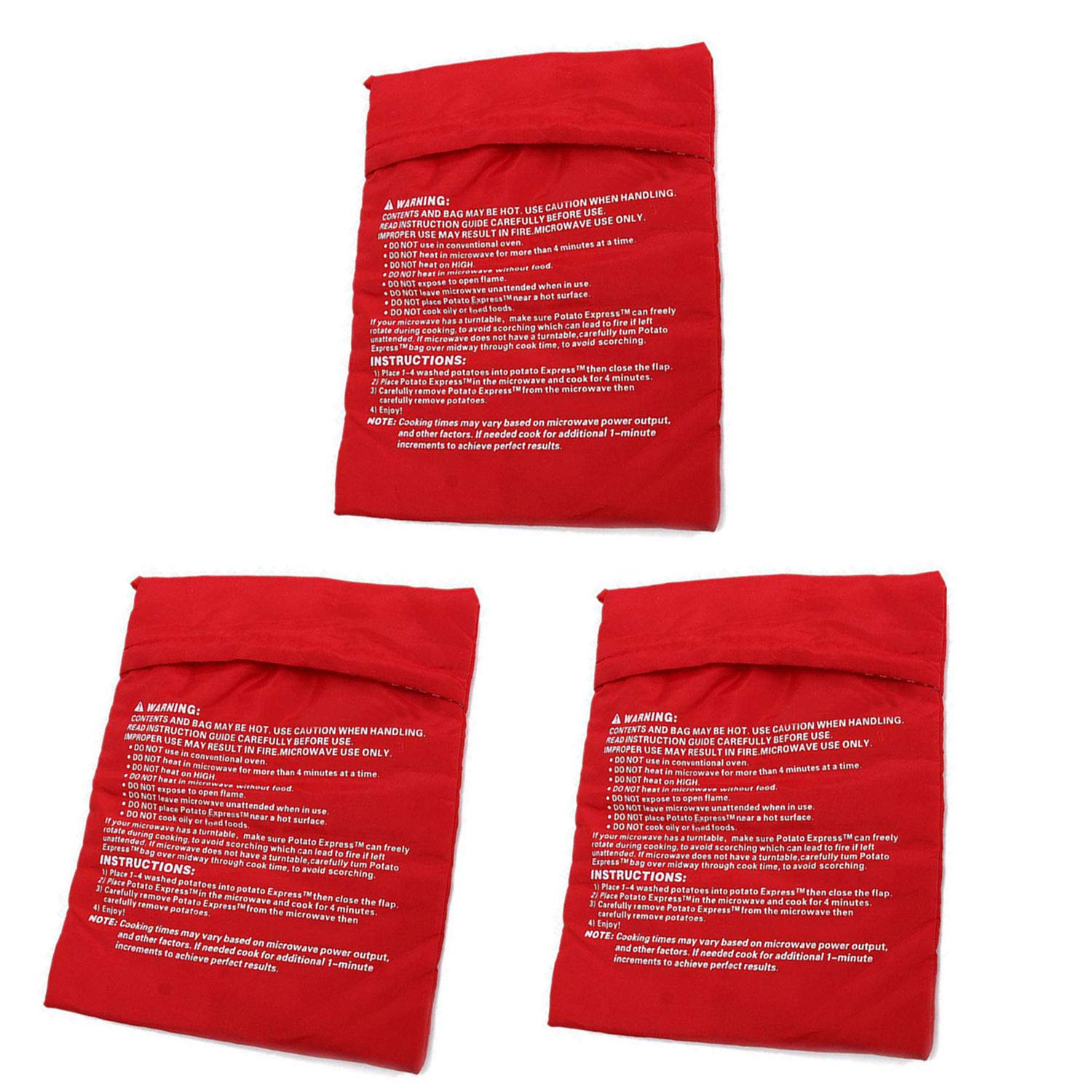 Kiseer 3 Pack Reusable Microwave Potato Bag Baked Potato Cooker Pouch, Red