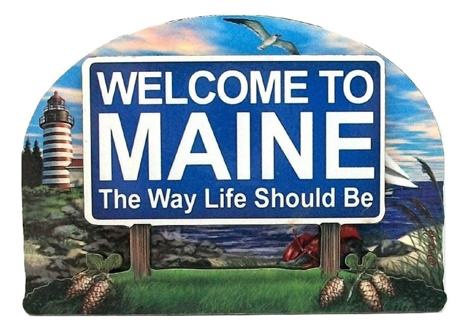 Maine State Welcome Sign Wood Fridge Magnet 2