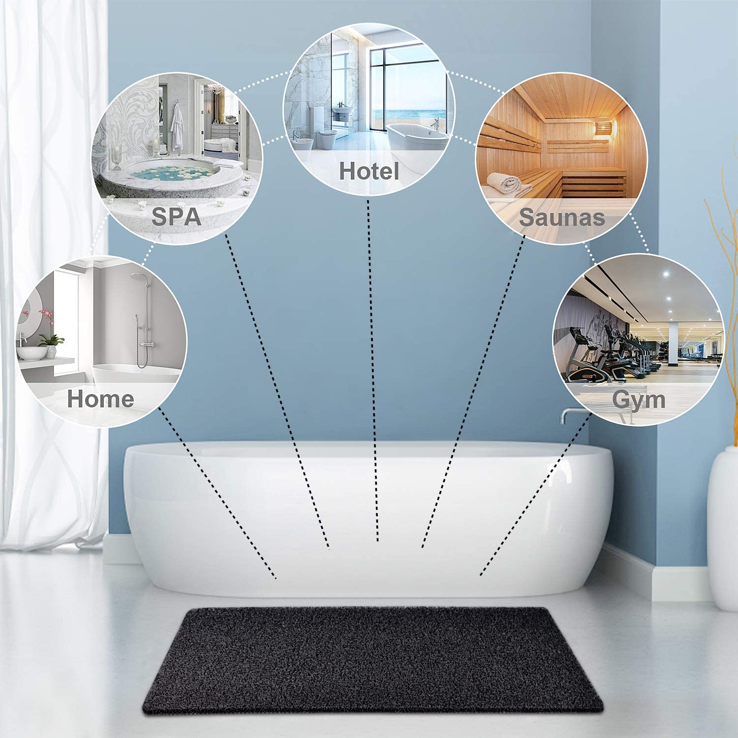 Non Slip Bathtub Mat, 15.7   36 Inch, Pvc Loofah Bathroom Mats, Loofah Mats For Shower And Bathroom, Quick Drying, Black