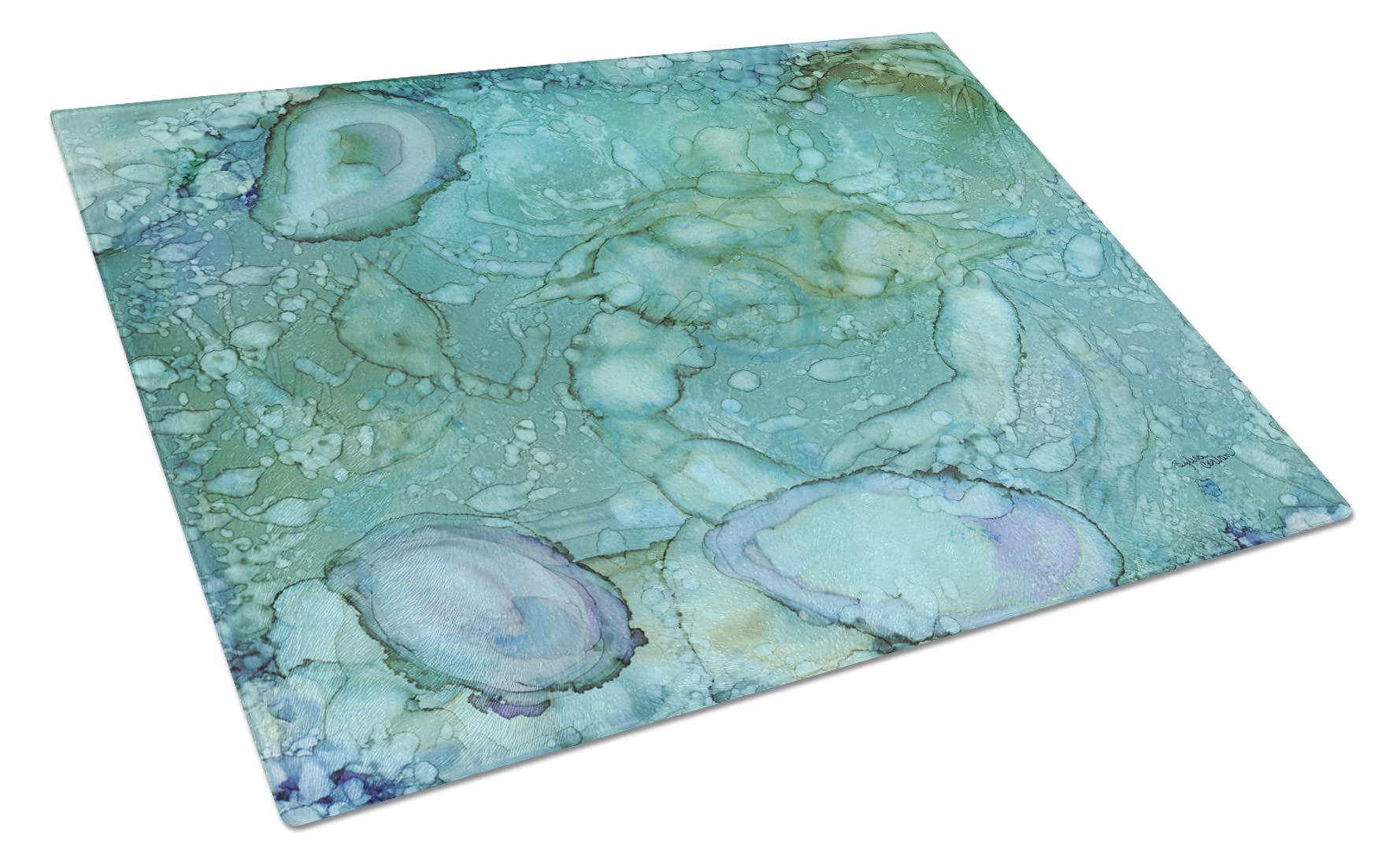 Carolines Treasures 8963LCBAbstract Crabs and Oysters Glass Cutting Board, Large, Multicolor
