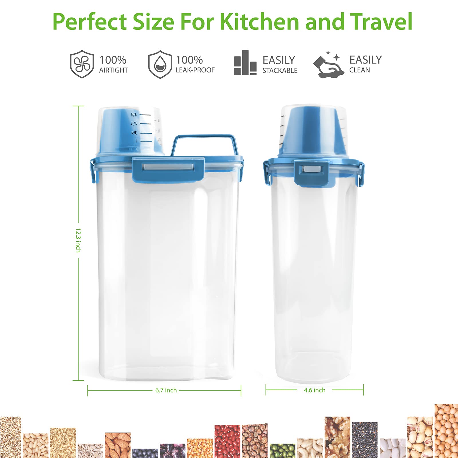 Viretec Rice Airtight Storage Container, 3 To 5Lbs Cereal Dry Food Flour Bin, Pet Dog Cat Food Dispenser With Measuring Cup, Bpa