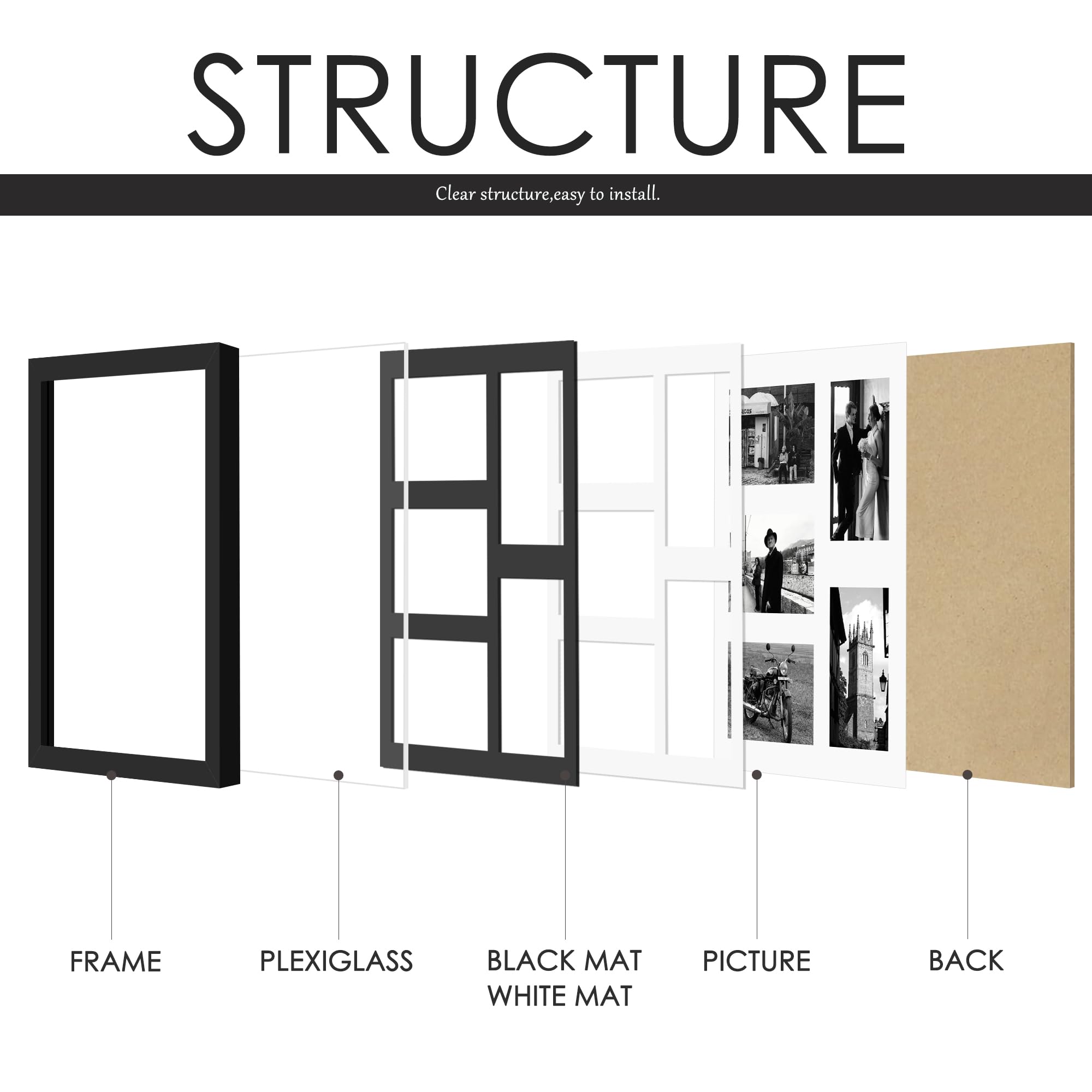 DUENPY 12.5x15 Collage Picture Frame, 4x6 Collage Picture Frame, Displays Five 4x6 inch Photos, Wall Decor Wall Hanging or Table