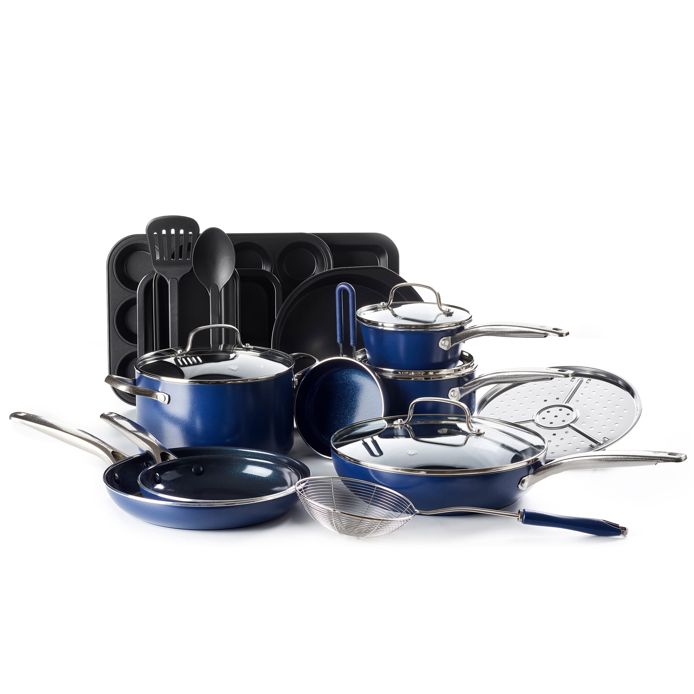 Blue Diamond 20 Piece Cookware and Bakeware Set, Diamond Infused PFOA PFAS-Free Ceramic Nonstick Pots and Pans, Durable Nontoxic
