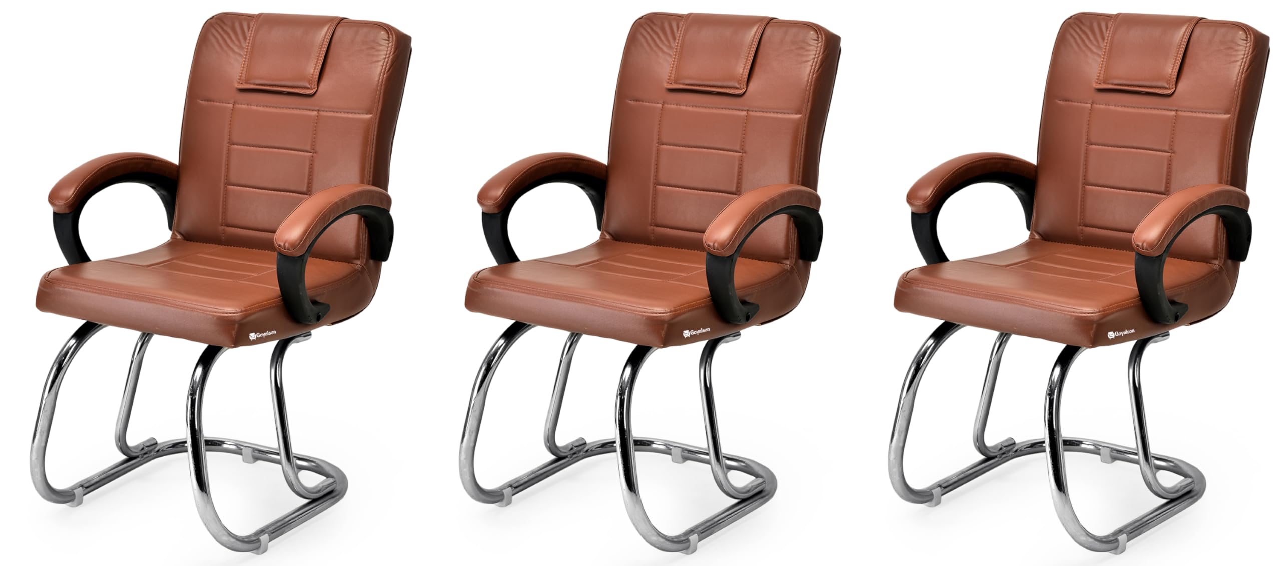 Goyal Steel & Furniture Executive Office Chair Home Study Reception Library Chair With Arm Rest And Cushioned Seat Back (3, Brow