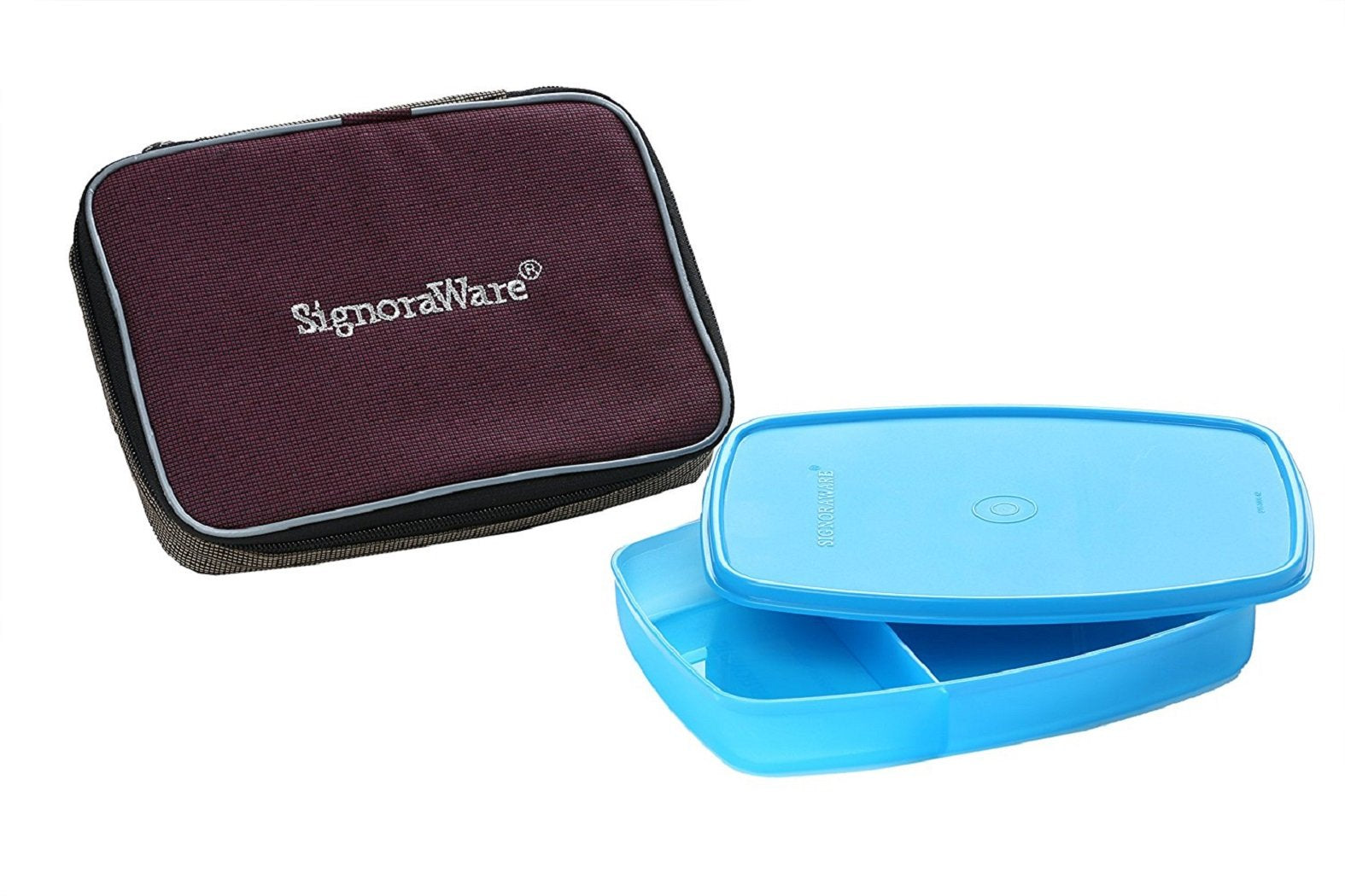 Signoraware Slim Plastic Lunch Box With Bag Set, 2-Pieces, Turkish Blue