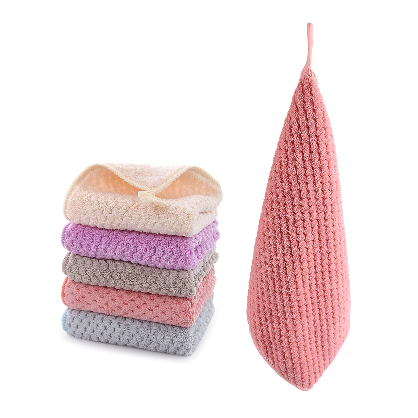 Hipruict Small Towels With Hanging Loop,Hand Dry Towels For Kitchen & Bathroom, Super Absorbent Soft Small Hanging Towel Set Wit