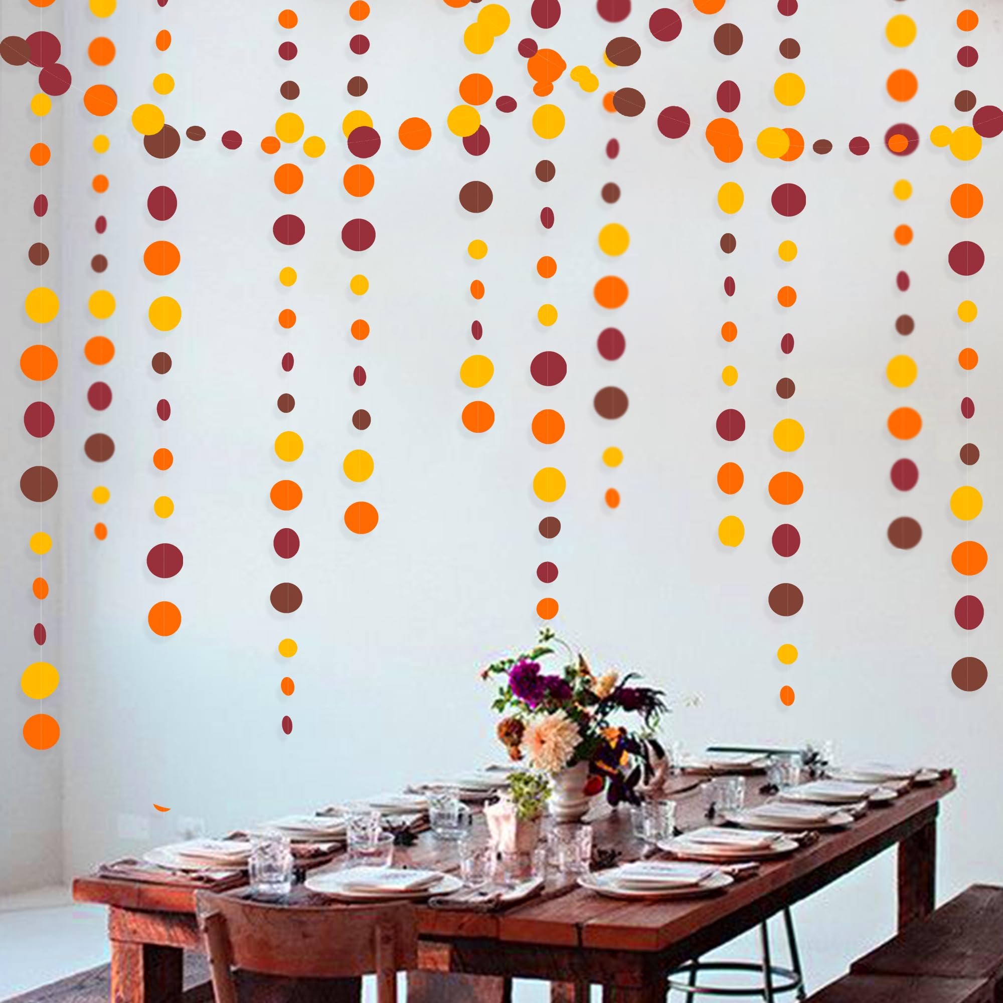 46Ft Fall Party Decorations Polka Dots Garlands Orange Yellow Burgundy Brown Hanging Paper Circle Dots Streamer For Birthday Wed