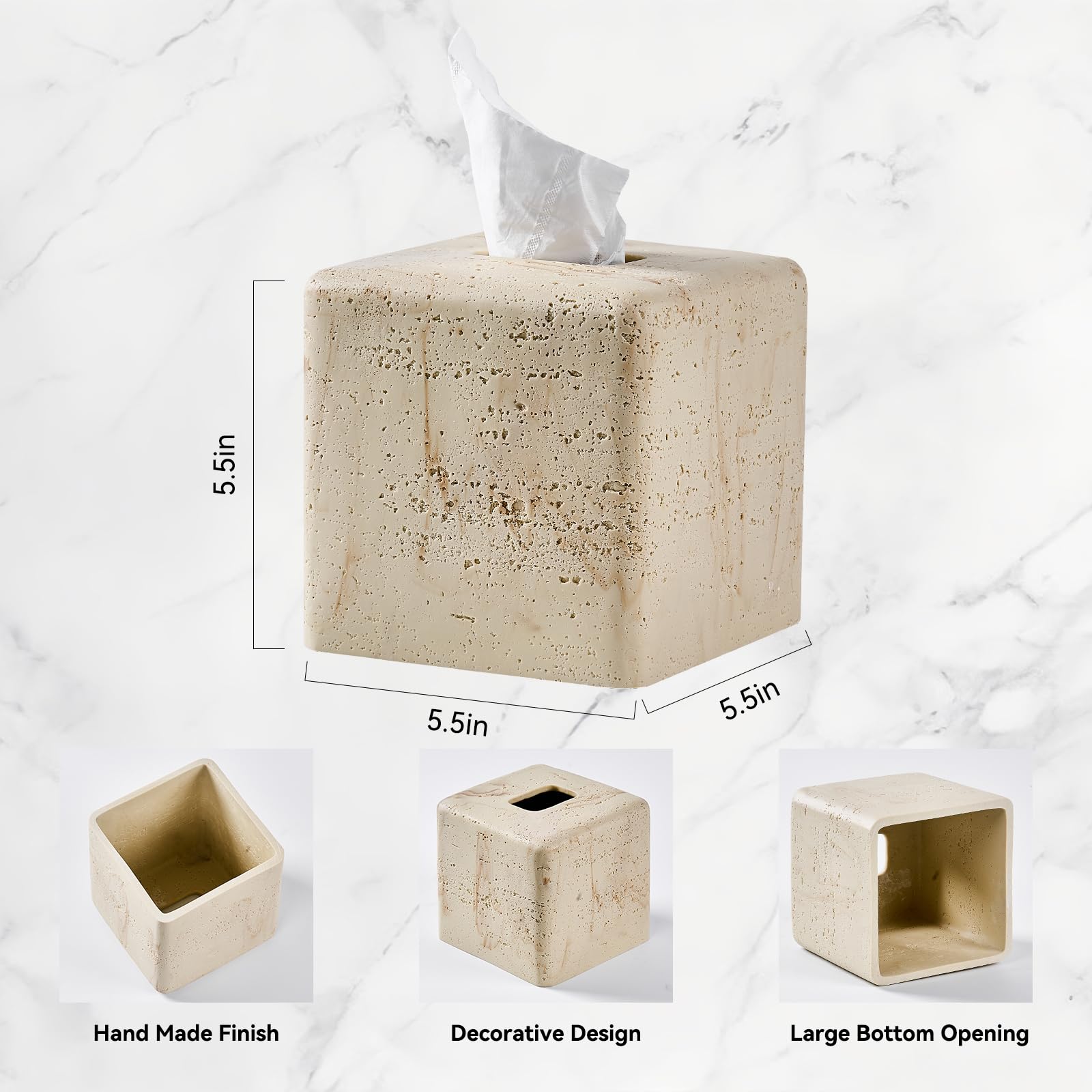 Natural Travertine Textures Tissue Box Cover Square For Home Decor,Resin Heavy Tissue Box Holder For Bathroom Countertop,Tableto