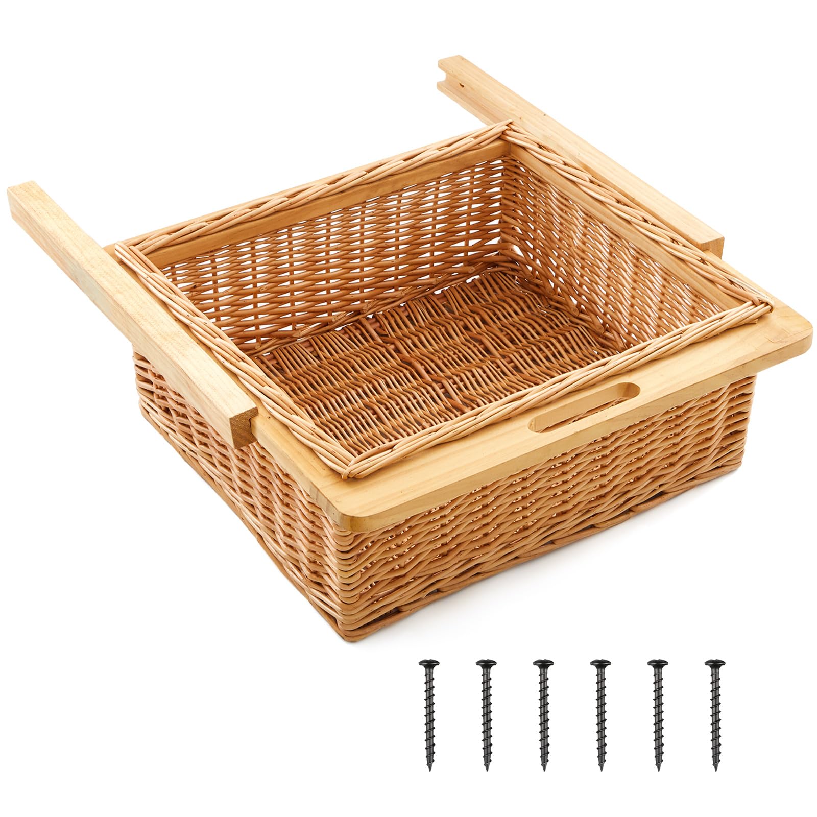 Memorywuu Rustic Wicker Pull out Cabinet Organizer Basket Drawers with Frame and Runners Slide 20 W x 20 l x 8 H for Kitchen She