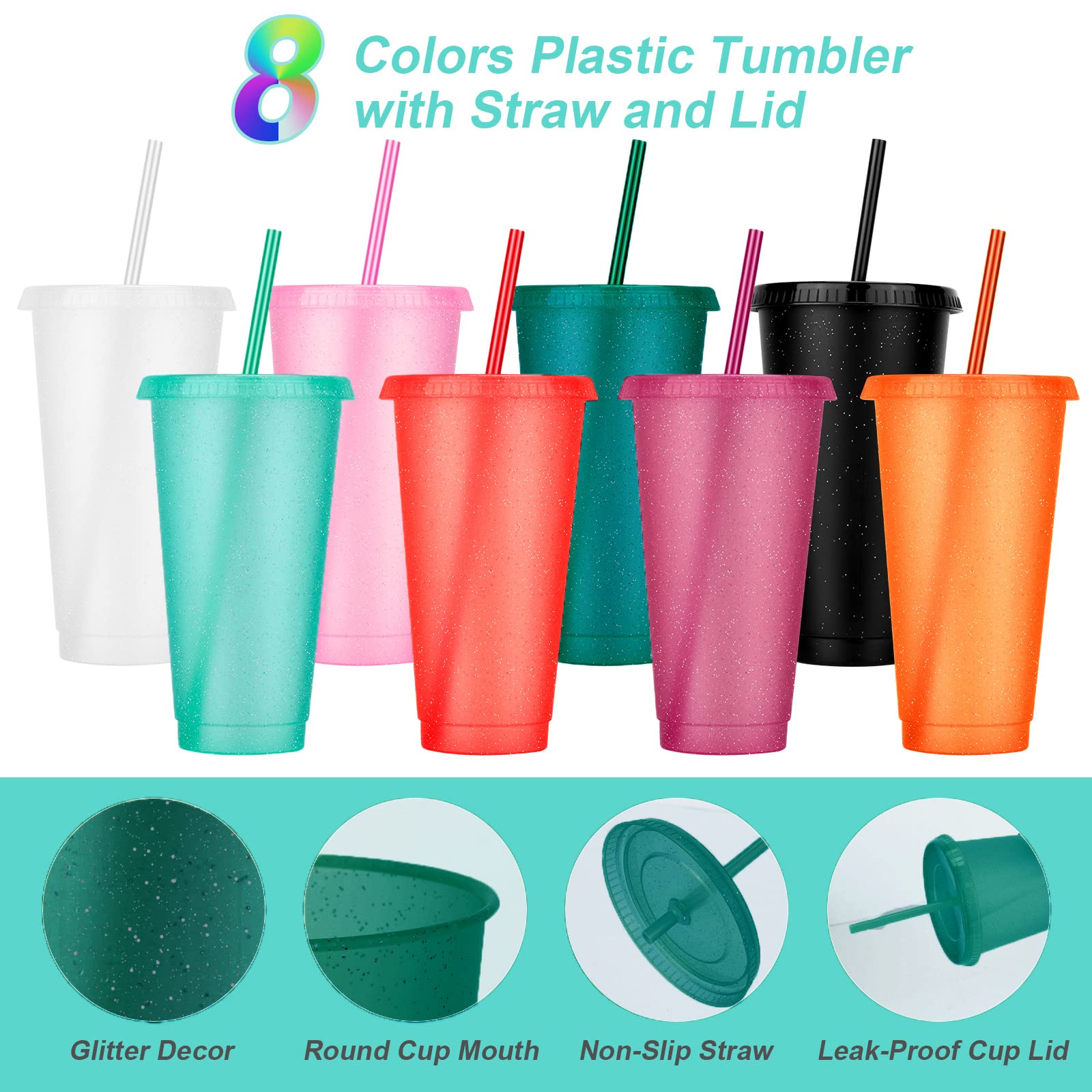 24 Pack Plastic Tumblers With Lids And Straws, Reusable Cups With Lids Plastic Colorful Cups For Parties Birthdays, Iced Coffee