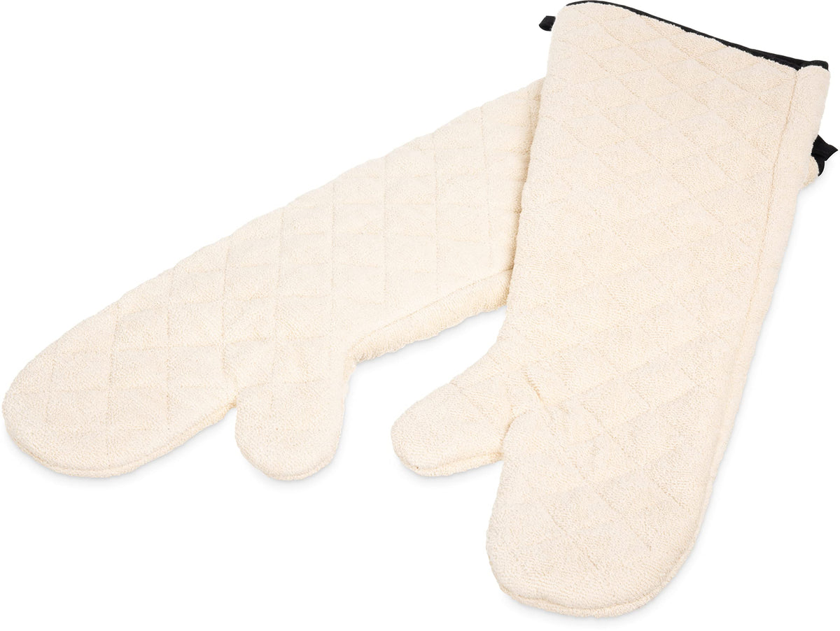 San Jamar Oven Mitt Long Oven Glove With Angled Cuff For Kitchens And Restaurants, Cotton, 24 Inches, Tan