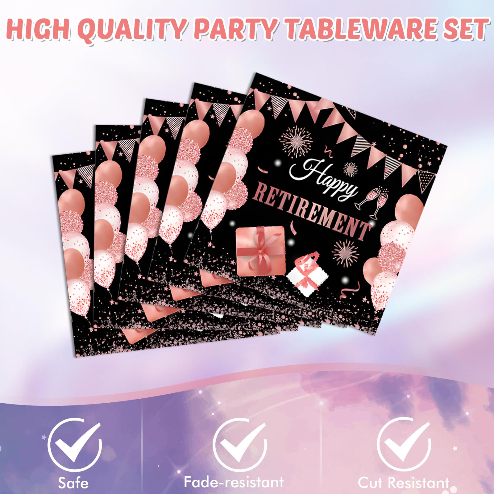 41Pcs Retirement Decorations For Women Black Rose Gold Themed Retirement Decor Plates Napkins Tablecloth Set For Retirement Part