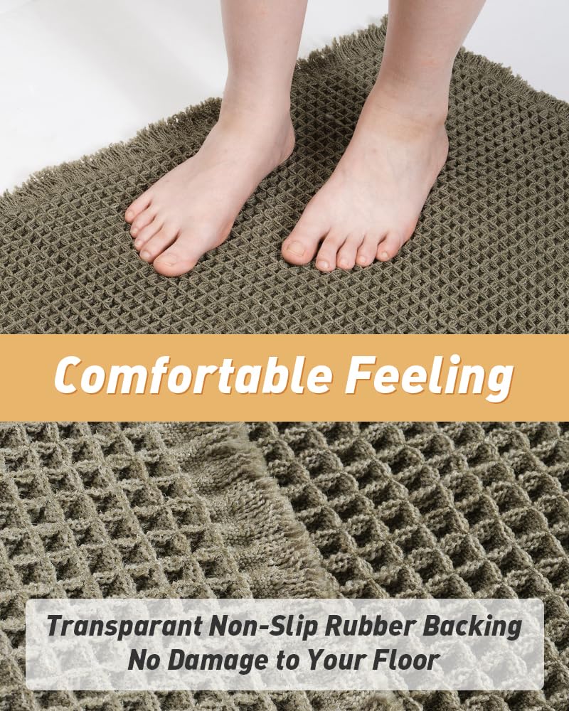 Upgraded Waffle Runner Rug, Super Absorbent Non Slip Bath Mats For Bathroom Floor, Machine Washable Bathroom Runner Rug With Tas