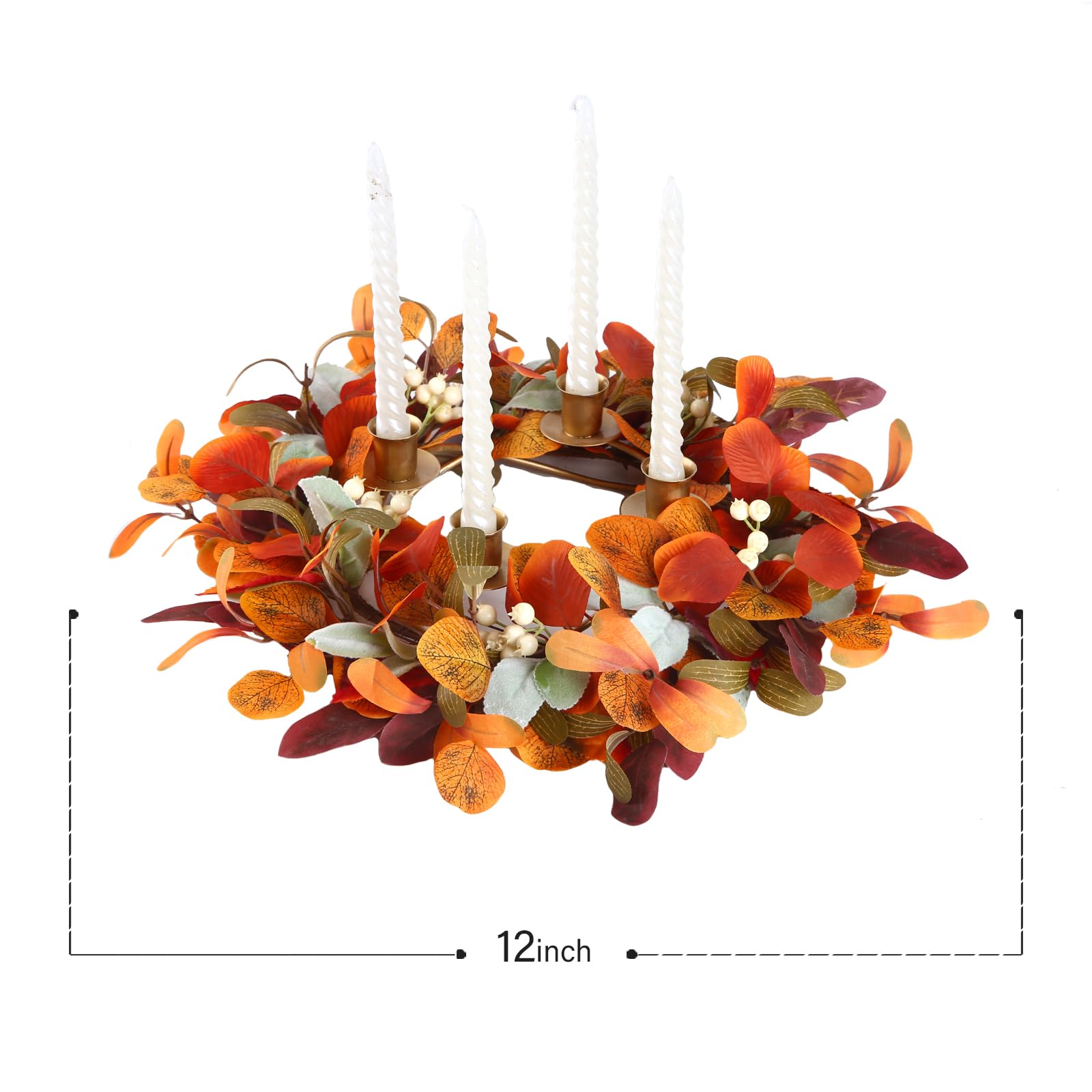 CIR OASES 12 inch Fall Candle Wreaths Artificial Lambs Ears Leaves Garland with Berries Autumn Candle Rings for Pillars Wedding