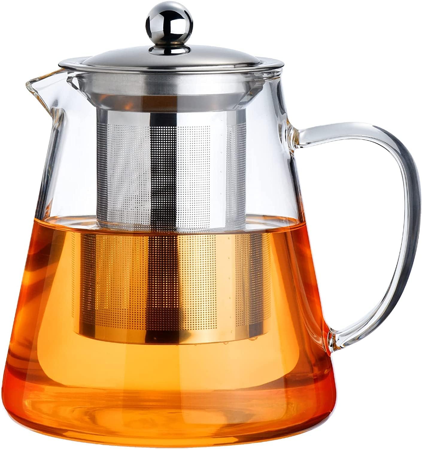 PARACITY Glass Teapot Stovetop 44 OZ, Borosilicate Clear Tea Kettle with Removable 18/8 Stainless Steel Infuser, Teapot Blooming