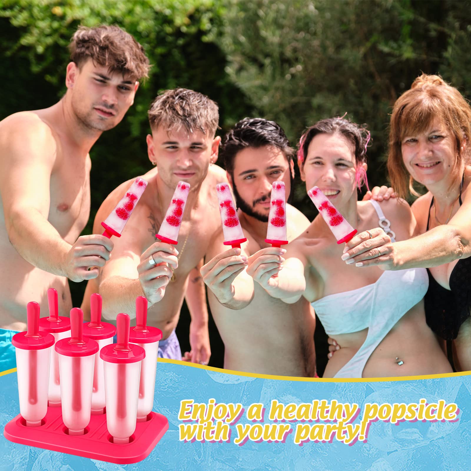 Bokon 6 Sets 36 Pcs Ice Cream Mold, Bpa Free Kids Food Grade Reusable Plastic Ice Cream Tray Holder With Sticks, Easy Release Ic