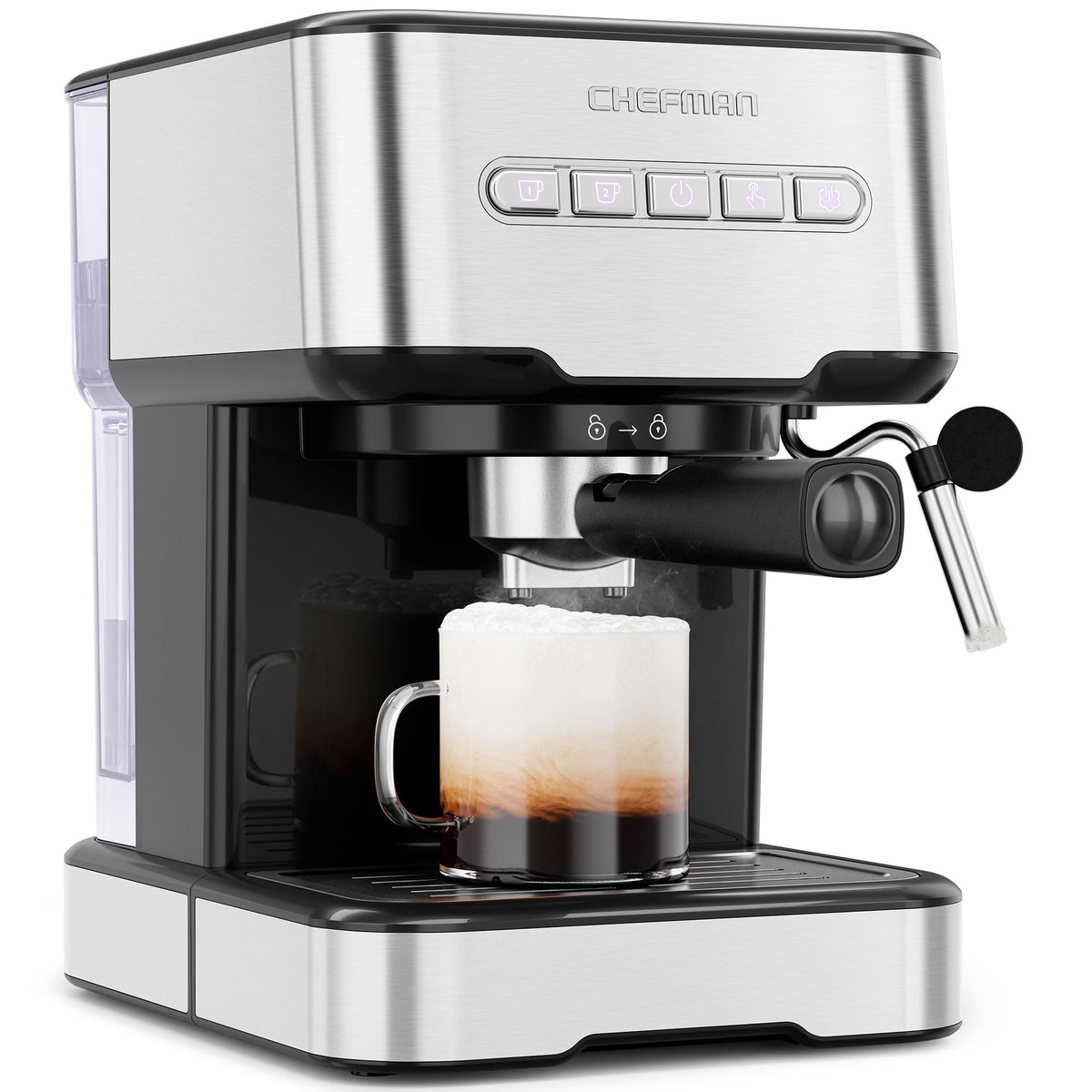 Chefman 6-In-1 Espresso Machine With Steamer, One-Touch Single Or Double Shot Maker, Coffee Cappuccino Machine, Latte Built-In M