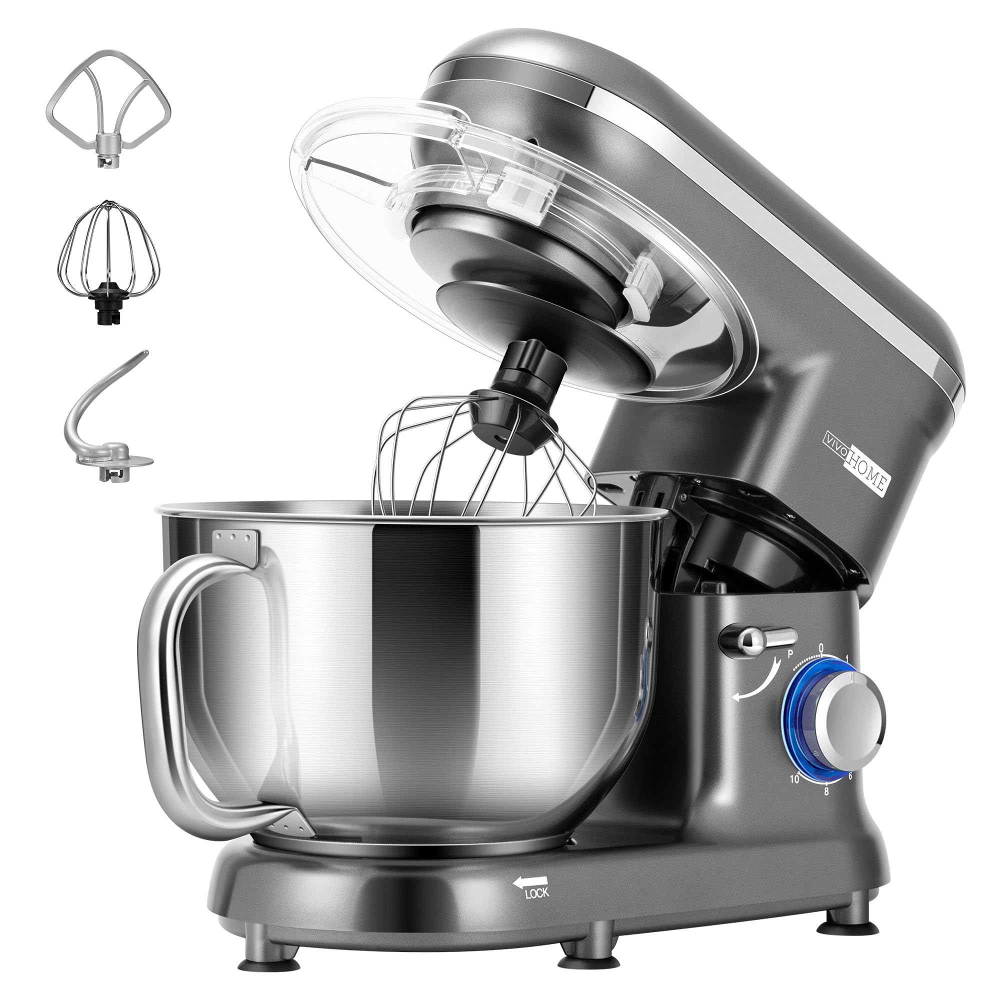 Vivohome Stand Mixer, 660W 10 Speed 6 Quart Tilt-Head Kitchen Electric Food Mixer With Beater, Dough Hook, Wire Whip And Egg Sep