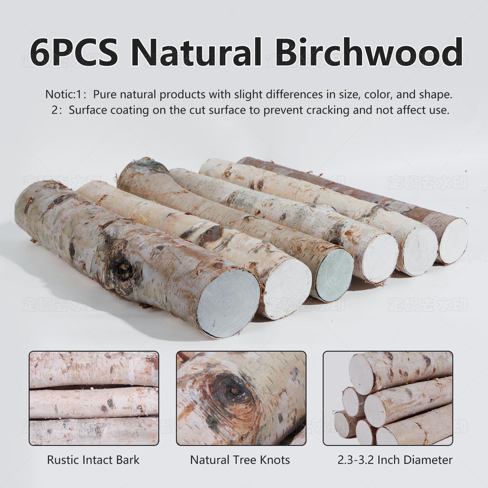6 Pack Birch Logs Decorative Birch Branches Natural Birch Log For Decoration,Crafts,Diy, Fireplace Decor Firewood(Birch Logs:2.3