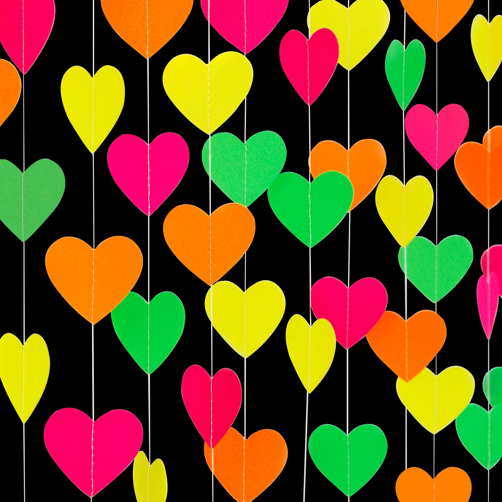 UV Neon Party Decorations Heart-Garland - 52ft Glow in The Dark Supplies,80s Hanging Streamers Banner,Girl Romantic Wedding Anni