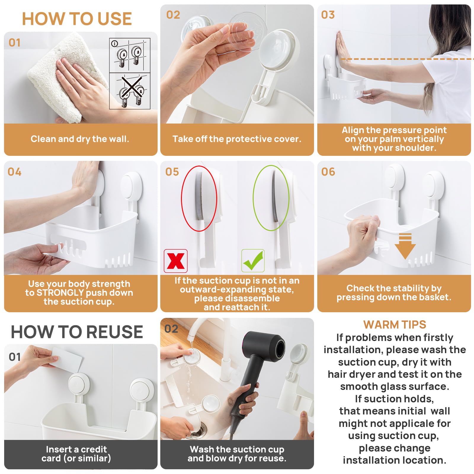 Leverloc Shower Caddy Suction Cup Shower Shelf Shower Basket Suction Pack Of 2 Removable Powerful Suction Cup Bathroom Organizer