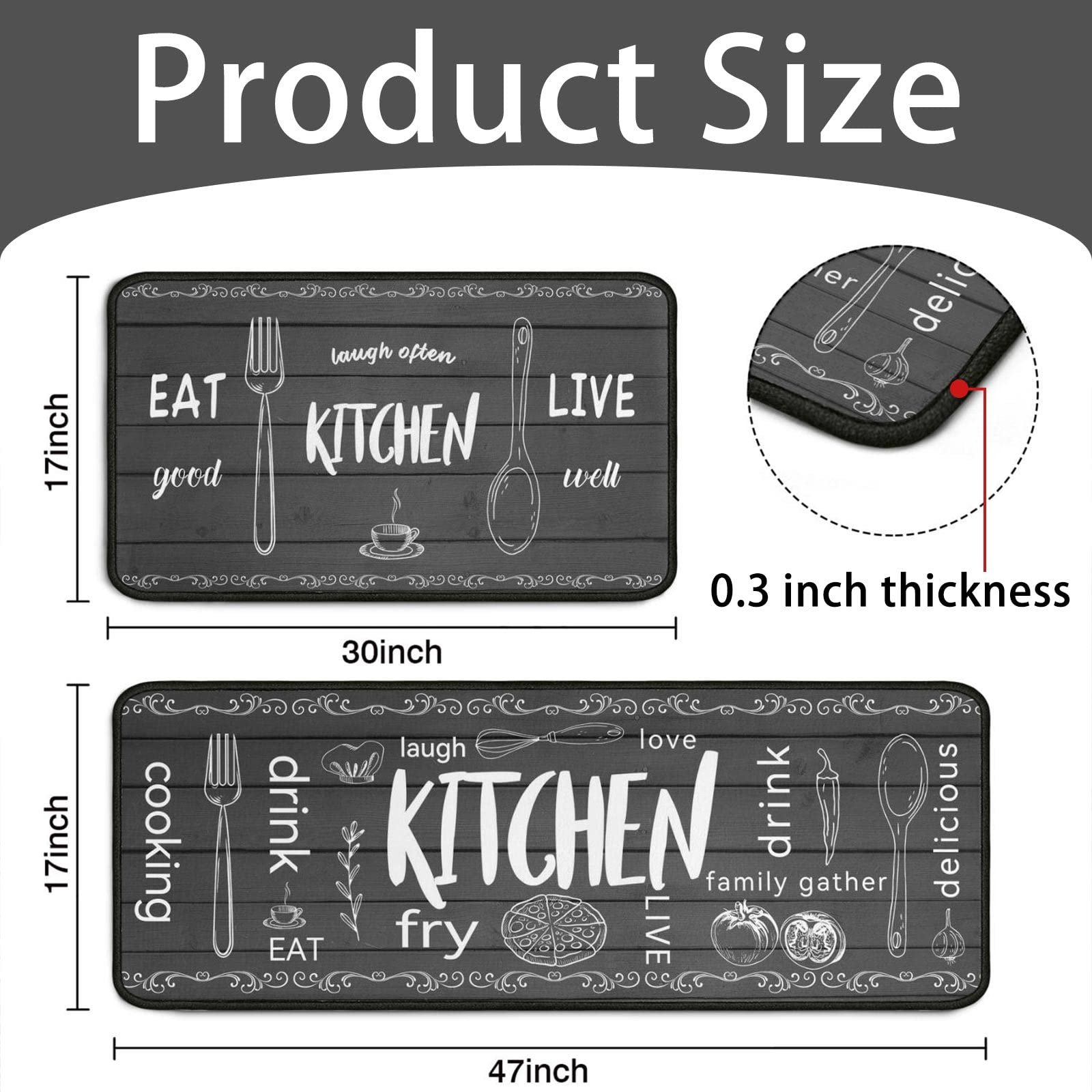 Eat Good Kitchen Rugs Set 2Pcs Non-Slip Kitchen Floor Rugs And Mats Cushioned Kitchen Runner Rug Comfort Soft Standing Area Mat