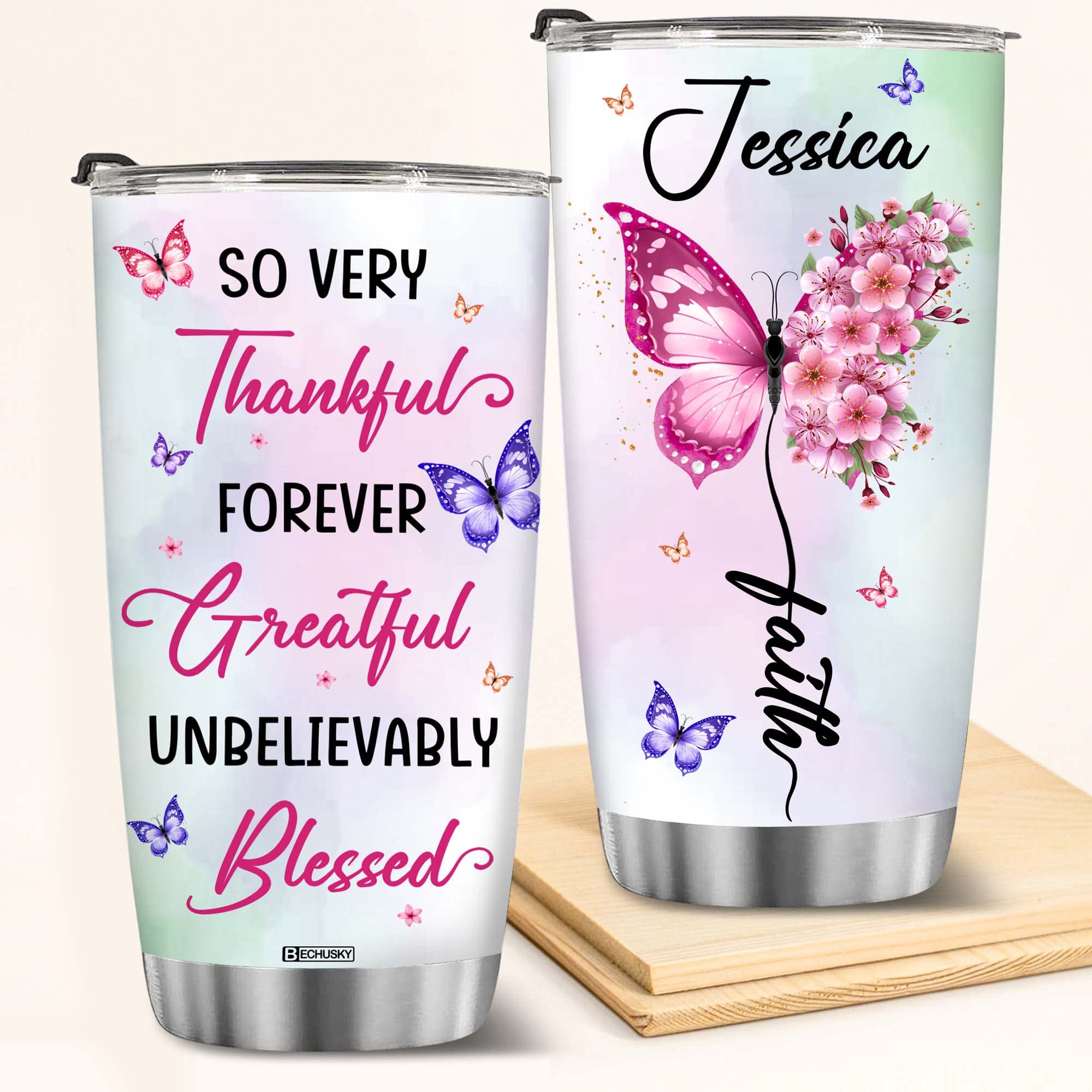 Bechusky Christian Gifts Religious Gifts For Women Woman Butterfly Jewelry Style Tumbler Cup Unique Birthday Gifts For Women, Mo