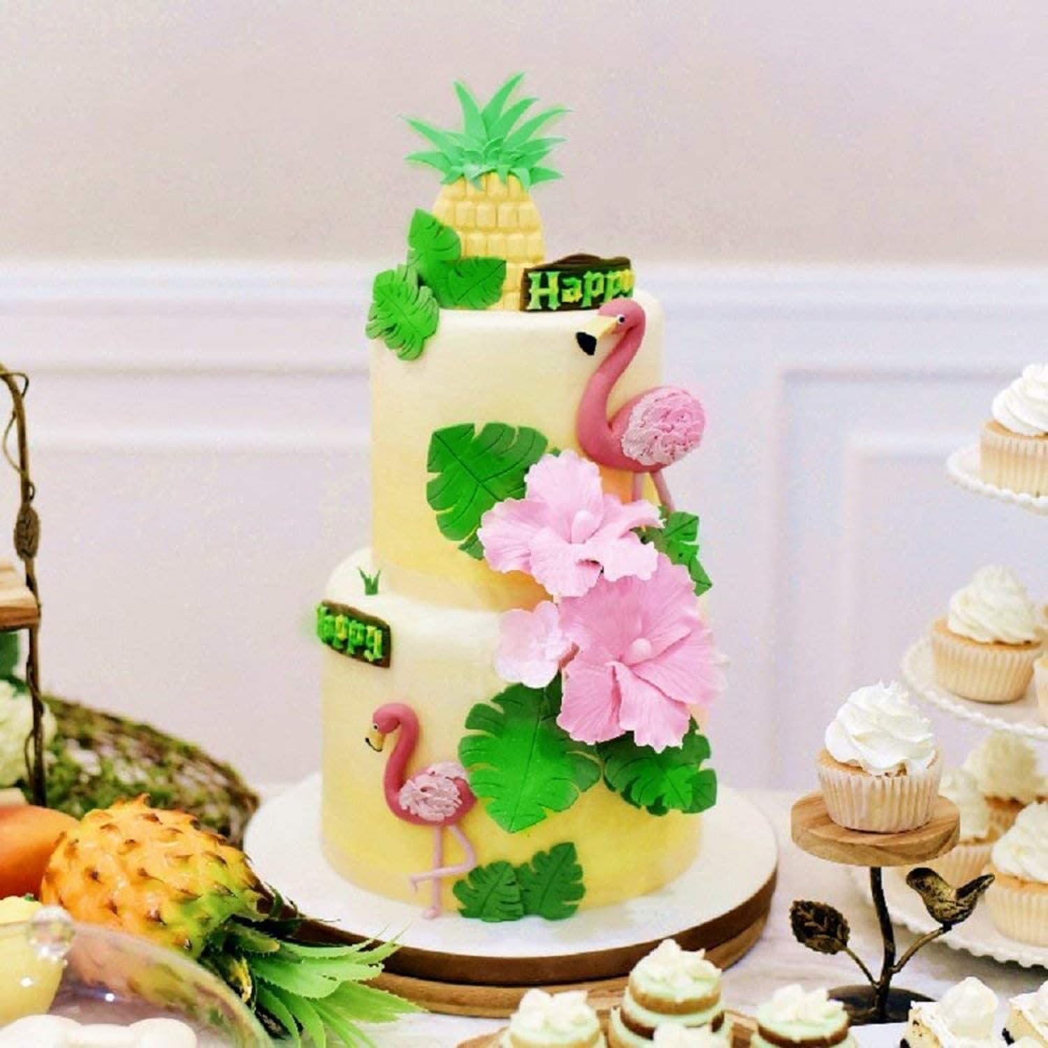 Sijiangmold Flamingo Tropical Leaf Silicone Mold Plumeria Hibiscus Flower Fondant Molds Pineapple Chocolate Molds For Cake Decor