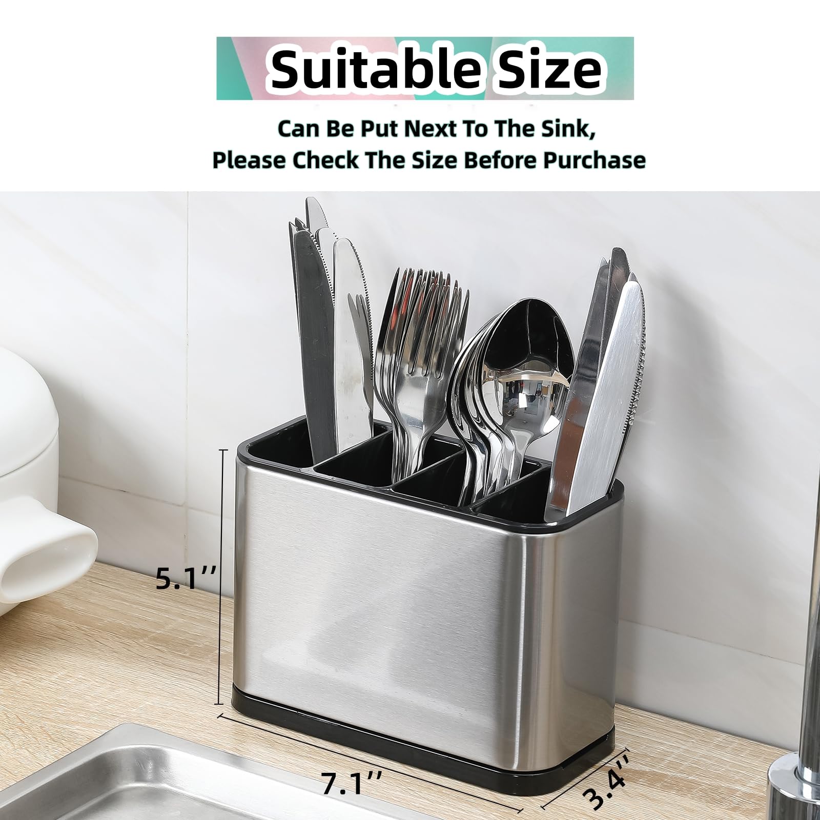 Libodour Kitchen Utensil Holder For Counter Silverware Organizer Stainless Steel 4 Compartments Storage Cooking Organizer Caddy