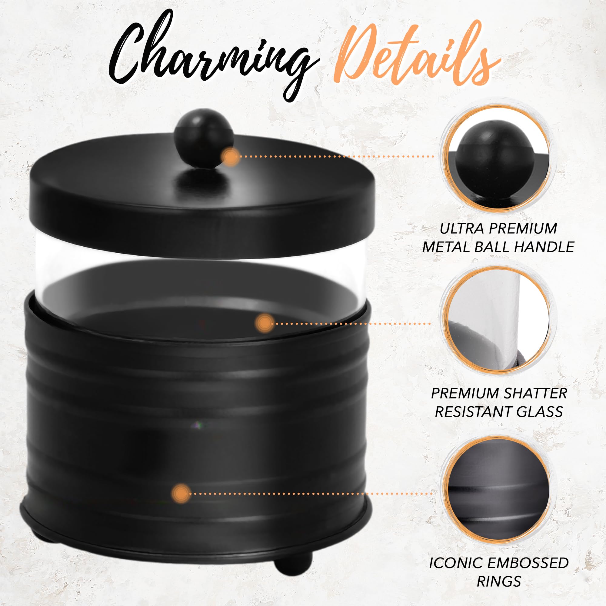Autumn Alley Deluxe Black Apothecary Jars Set, Black Bathroom Jars Qtip Holder Glass - Rustic Farmhouse Vanity Organizer For Bat