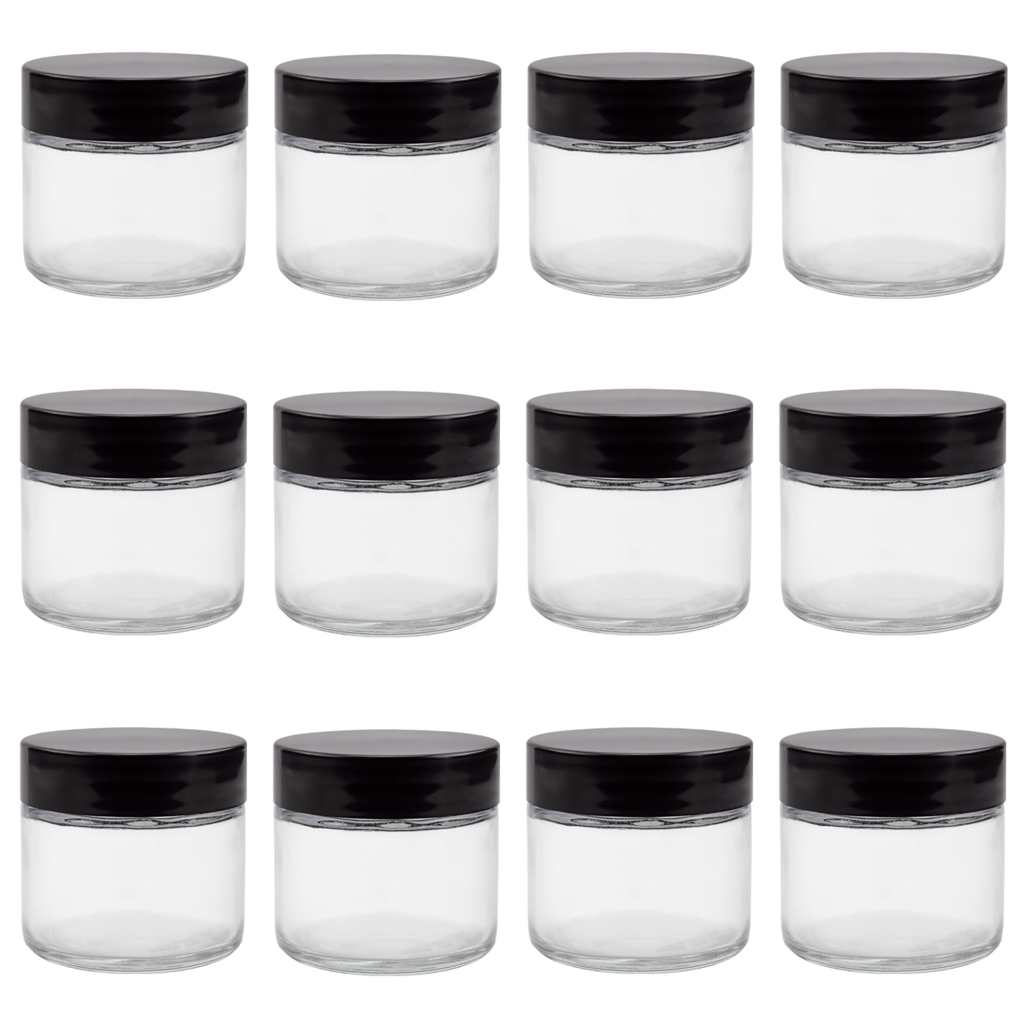 Cornucopia Brands 2Oz Straight Sided Clear Glass Jars (12 Pack), Airtight Cosmetic Jars For Creams, Balms & Aromatherapy