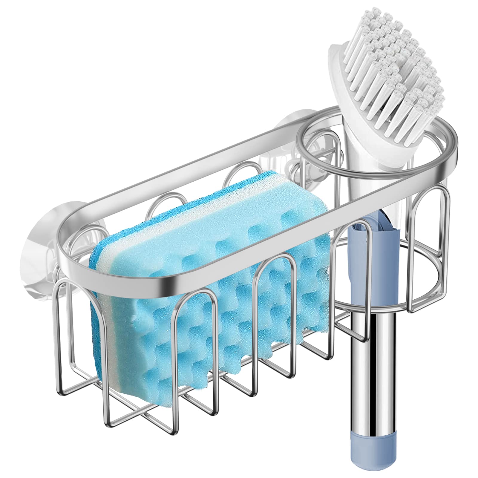 Yazoni 2-in-1 Sponge Holder for Kitchen Sink, Suction Cup Rack/Caddy, No Drill Rustproof Organizer for Place Dishwashing Brush S