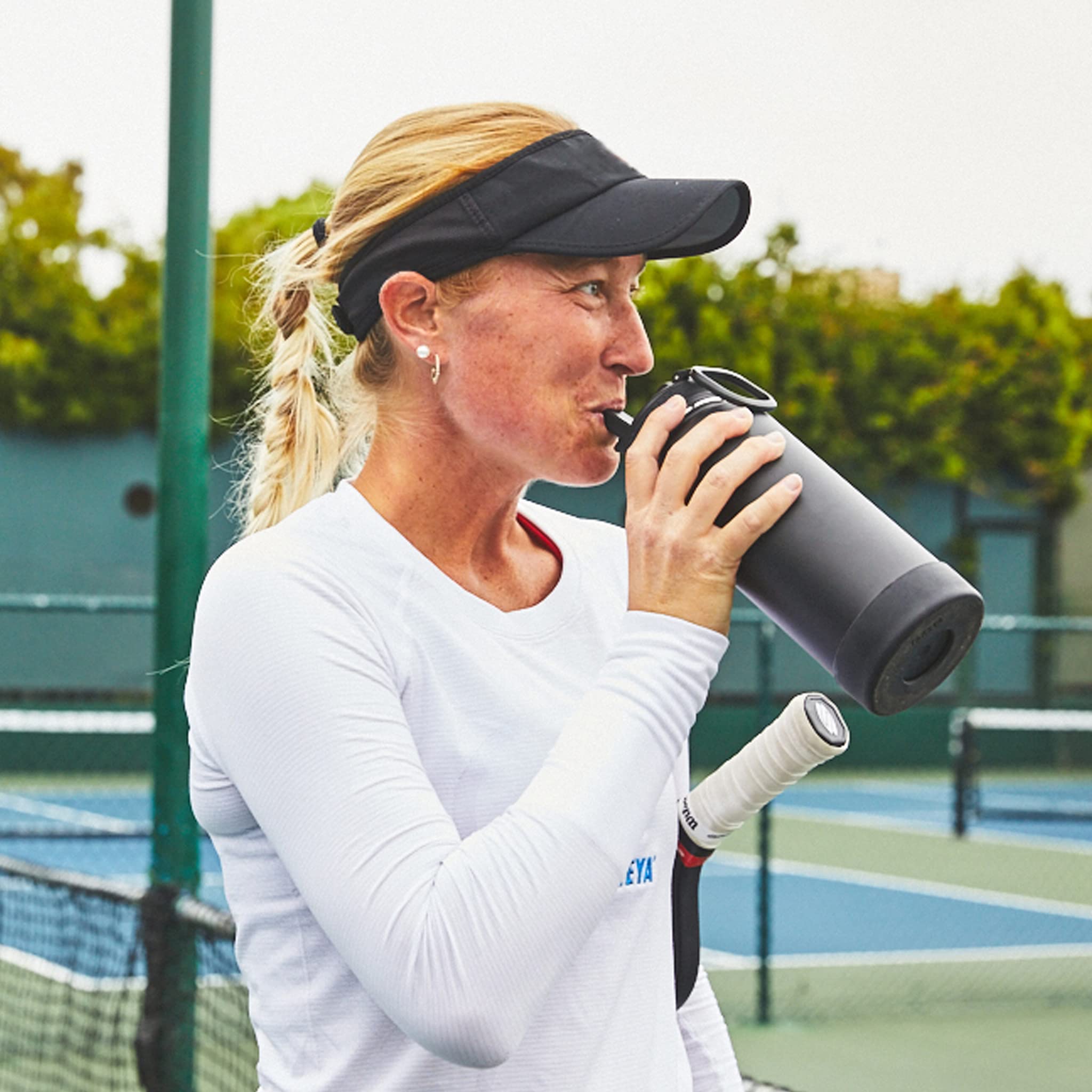 Takeya Pickleball Stainless Steel Insulated Water Bottle With Choice Of Lid And Carry Handle, 32 Ounce, Dropshot Teal