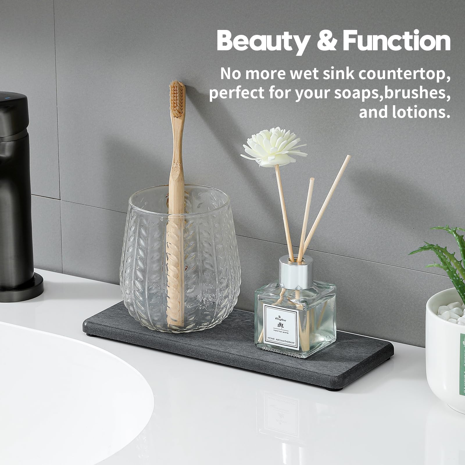 Razborci 2Pcs Water Absorbing Diatomite Stone Bathroom Sink Tray, Diatomaceous Earth Kitchen Soap Holder Dish Tray, Fast Drying